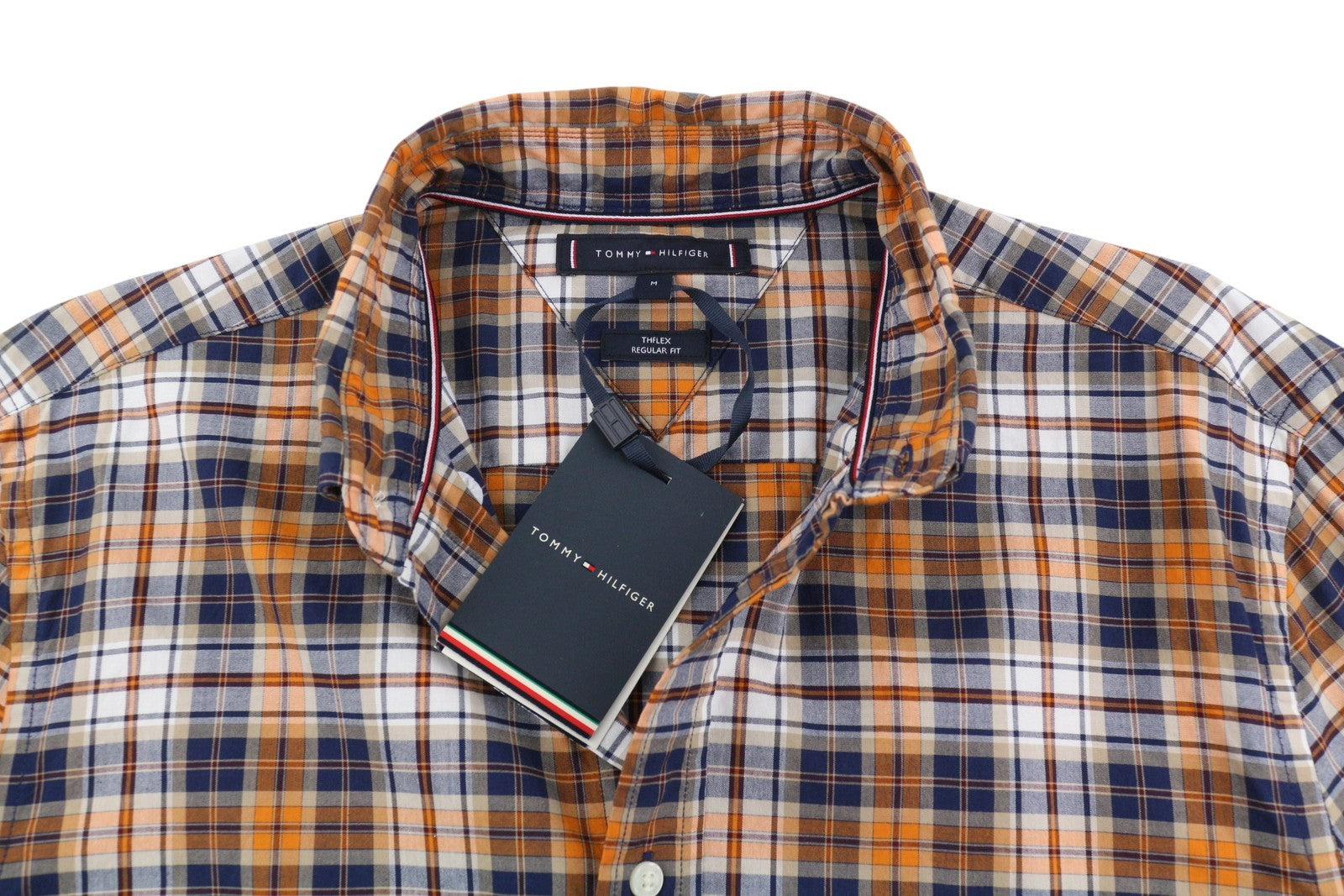 TOMMY HILFIGER THFlex Poplin Men Shirt M Plaid Colourful Button-Down Neck Casual
