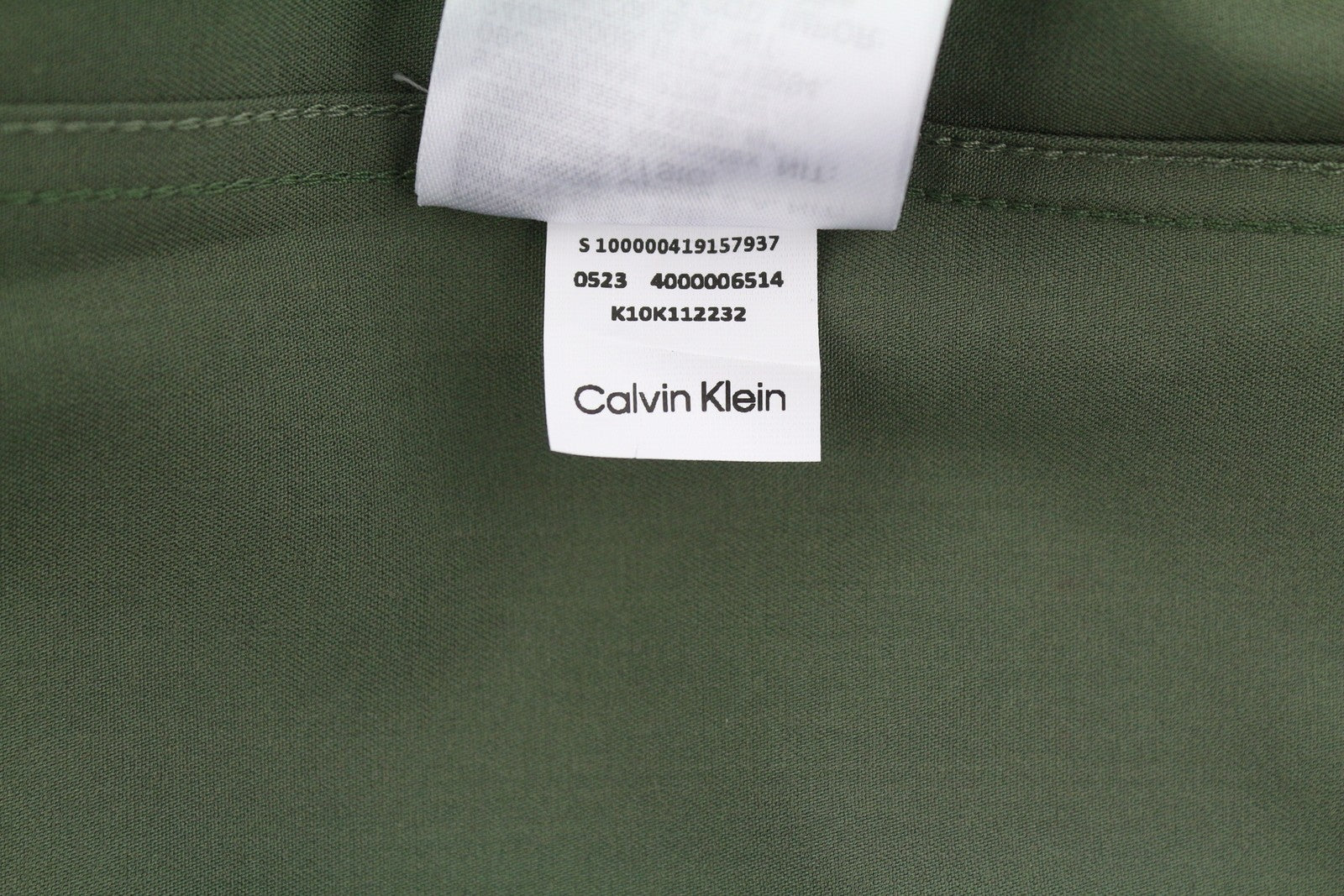 CALVIN KLEIN Minimal Twill Tail Men Shirt S Green Spread Patch Pocket Overshirt