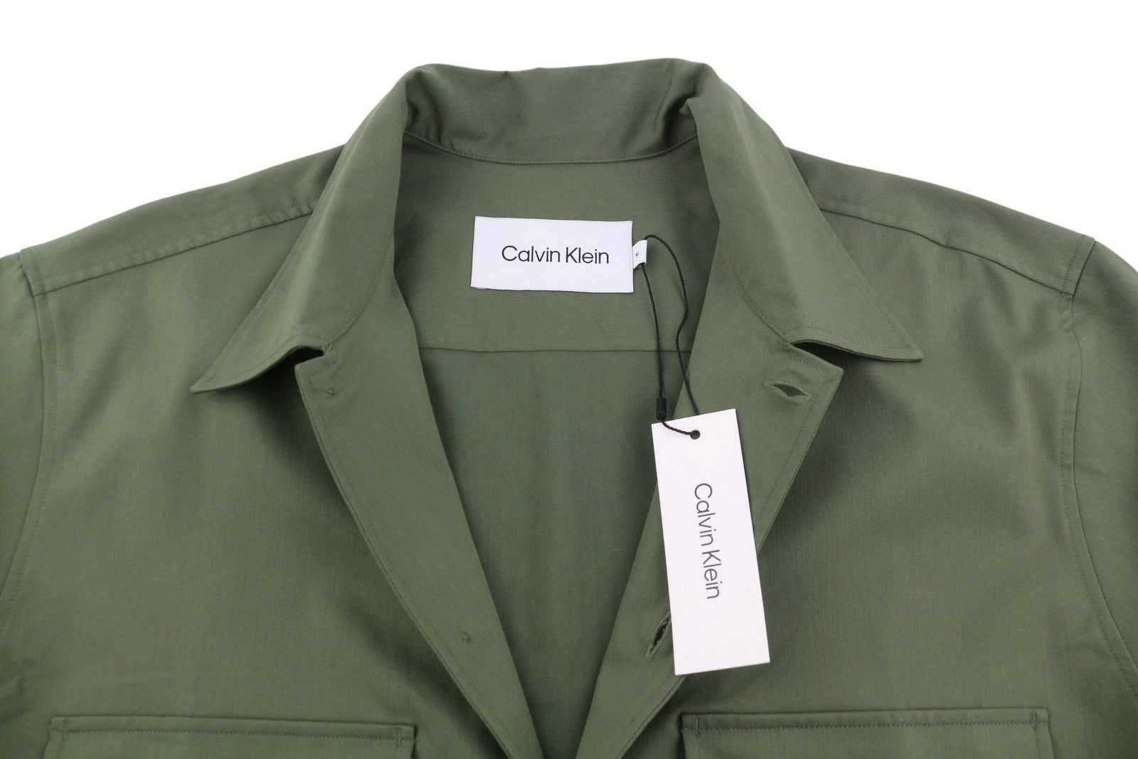 CALVIN KLEIN Minimal Twill Tail Men Shirt M Green Spread Patch Pocket Overshirt