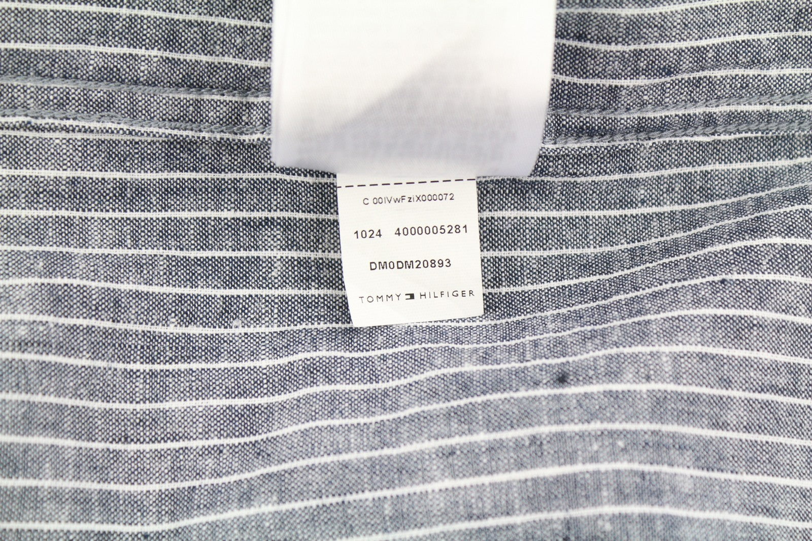 TOMMY HILFIGER Linen Mix Men Shirt L Blue Mandarin Neck Striped Button-Up Casual