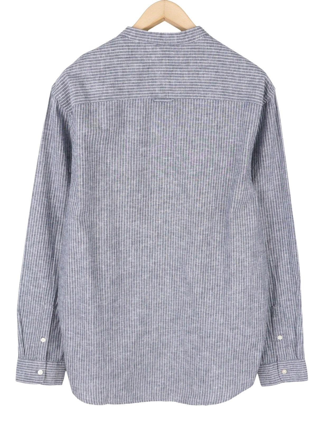 TOMMY HILFIGER Linen Mix Men Shirt L Blue Mandarin Neck Striped Button-Up Casual