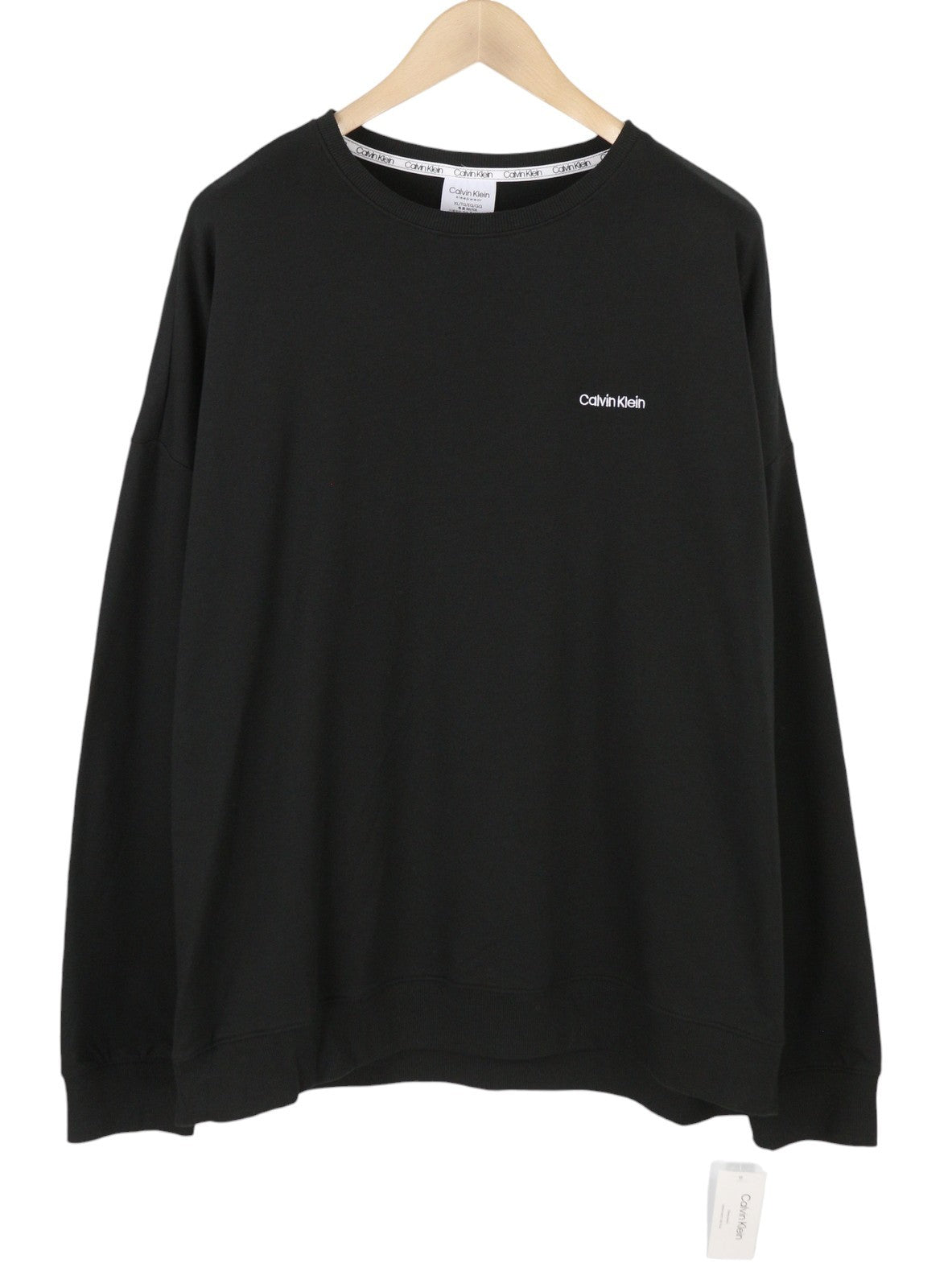 CALVIN KLEIN Men Sweatshirt XL Black Crew Embroidered Logo Sleepwear Pullover