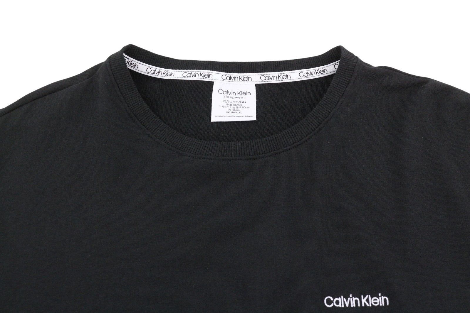 CALVIN KLEIN Men Sweatshirt XL Black Crew Embroidered Logo Sleepwear Pull On