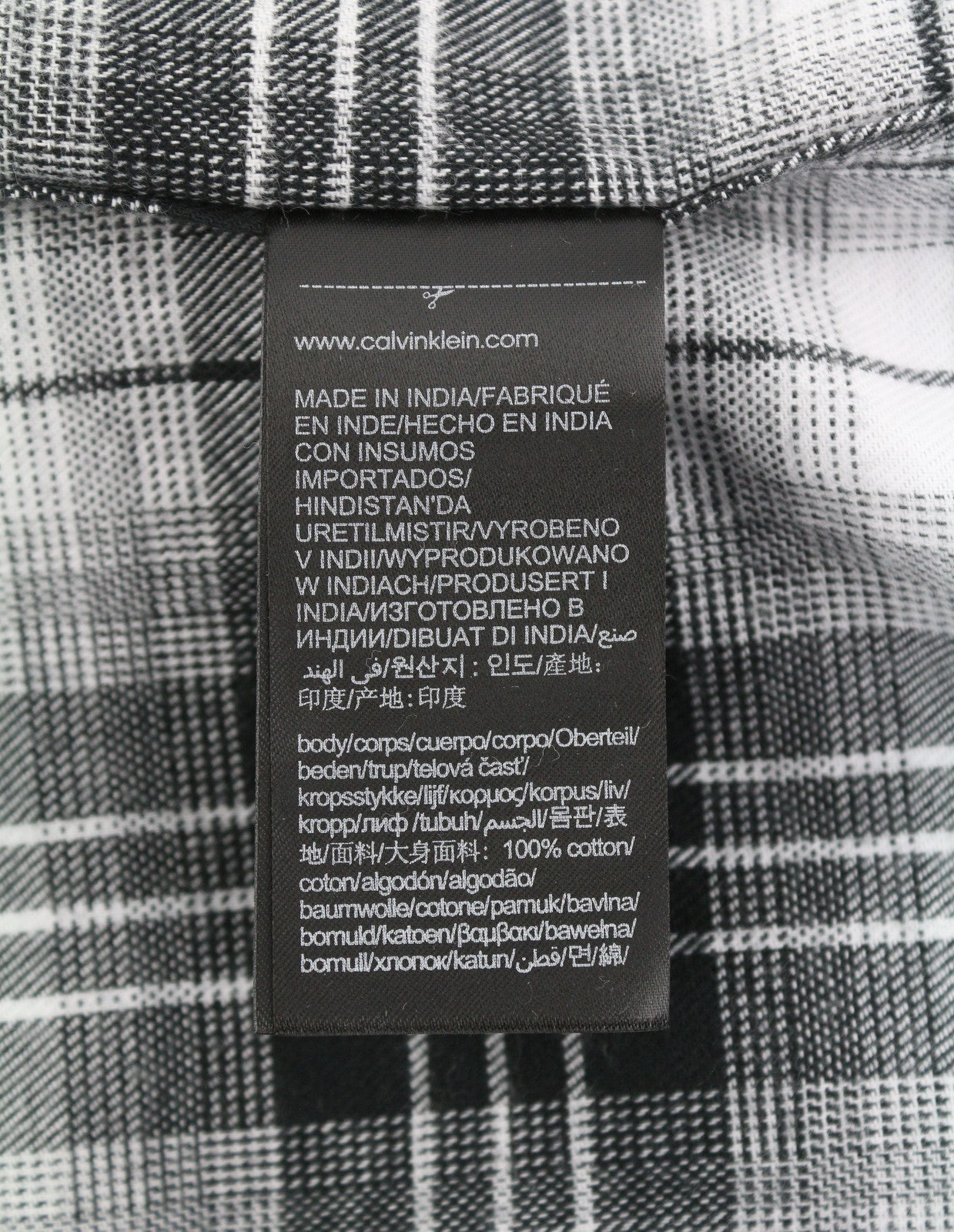 CALVIN KLEIN Men Shirt L Flannel Plaid Patch Pockets Spread Neck Logo Casual