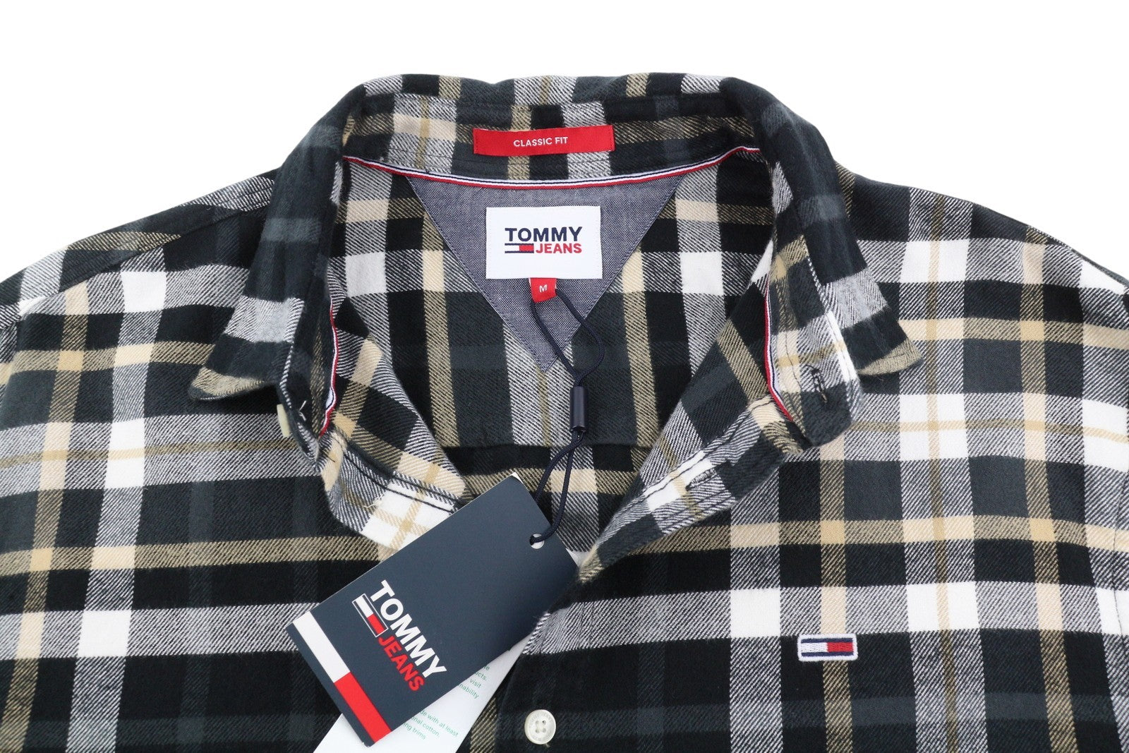 TOMMY HILFIGER Men Shirt M Flannel Plaid Classic Fit Spread Neck Button-Up Logo