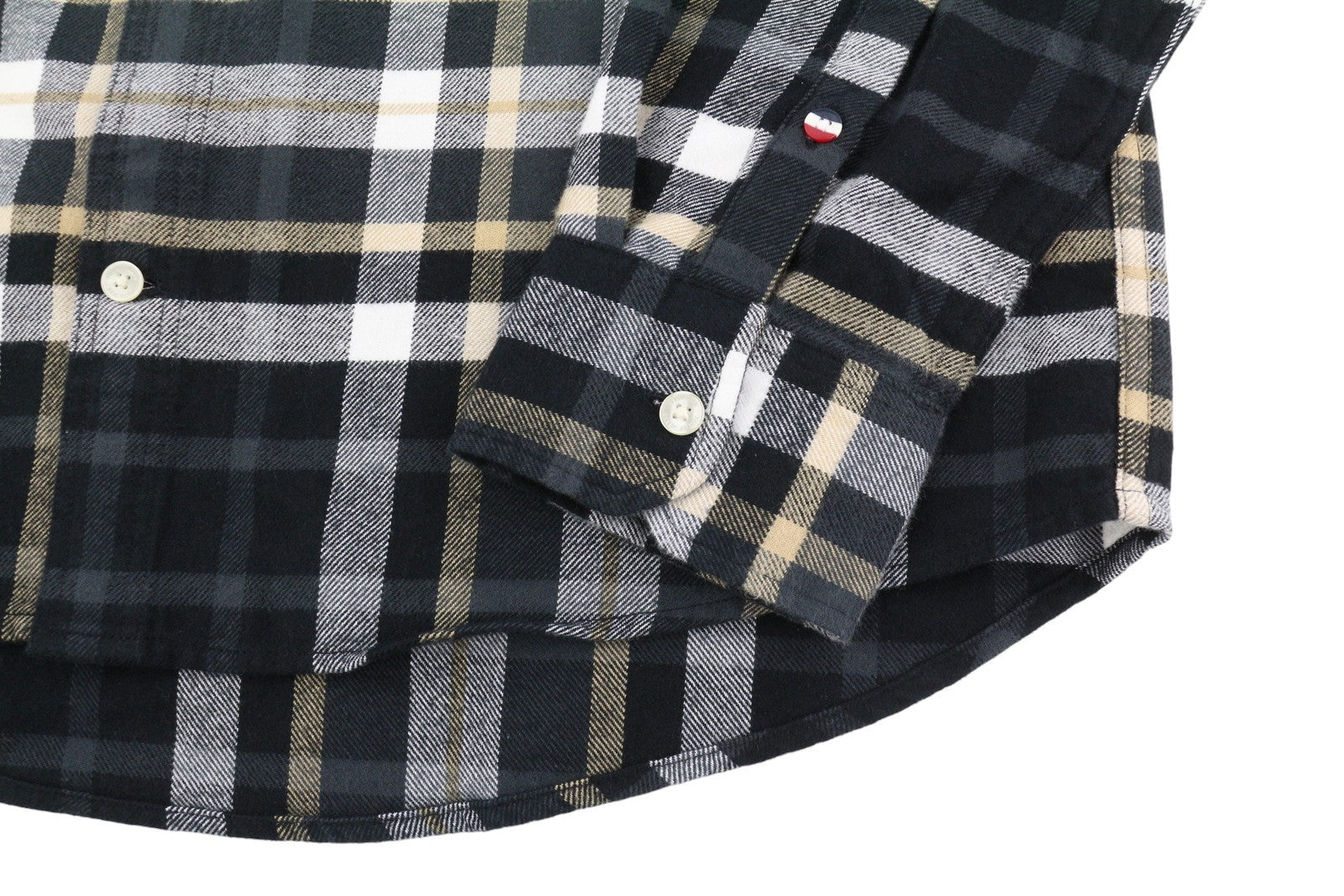 TOMMY HILFIGER Men Shirt M Flannel Plaid Classic Fit Spread Neck Button-Up Logo