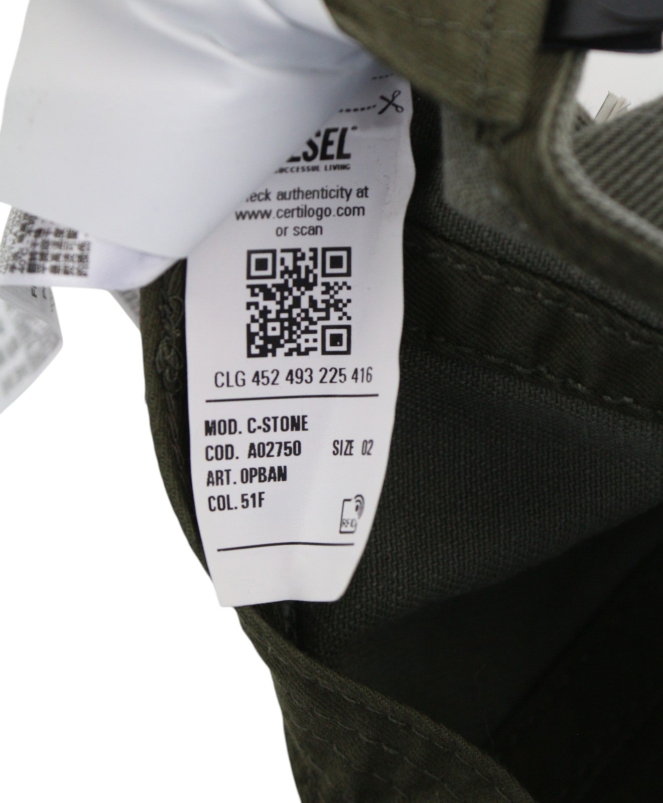 DIESEL C-Stone Men's Cap One Size Baseball D-Rill Usion Khaki Logo Cotton