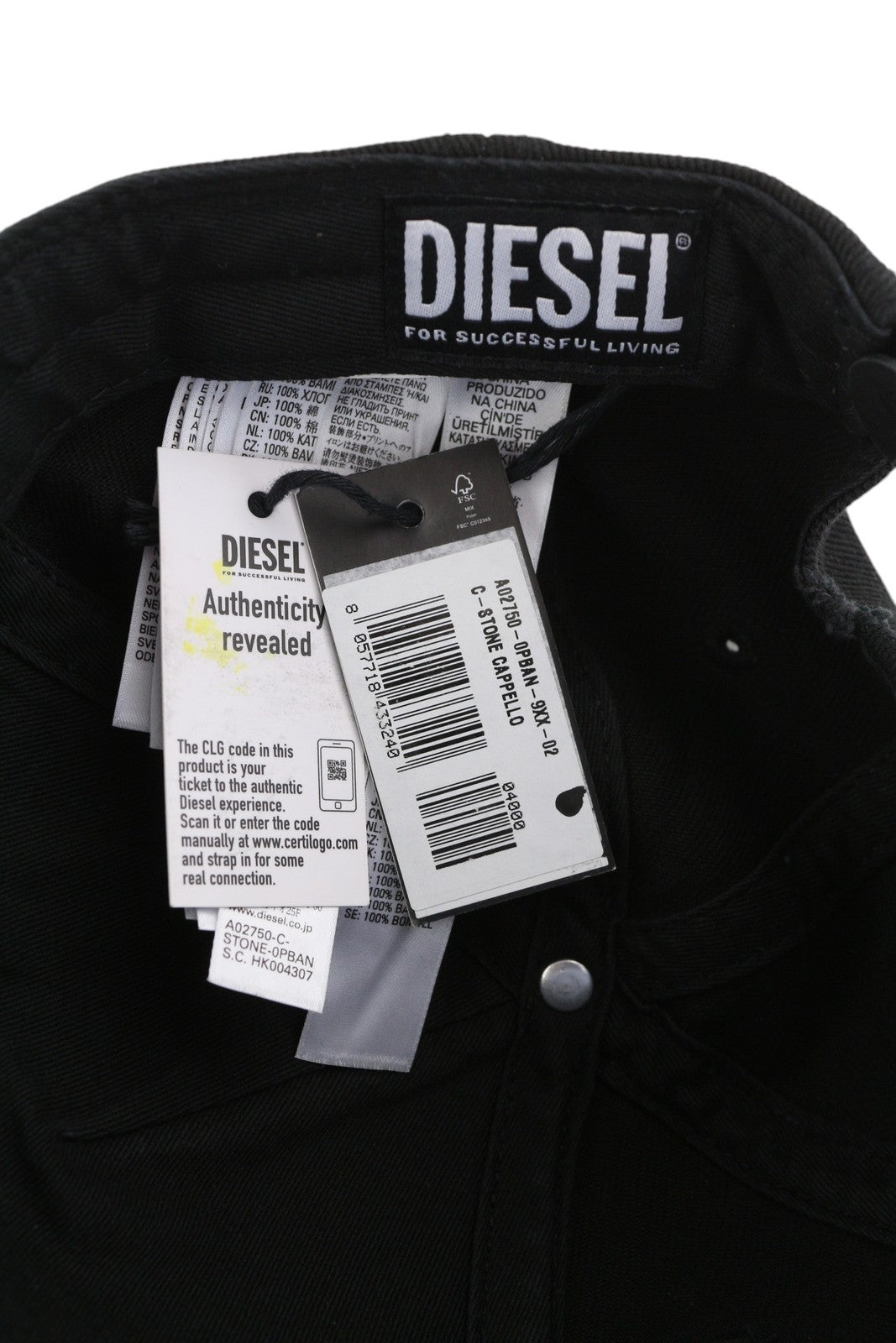 DIESEL C-Stone Men's Cap One Size Baseball D-Rill Usion Black Logo Cotton