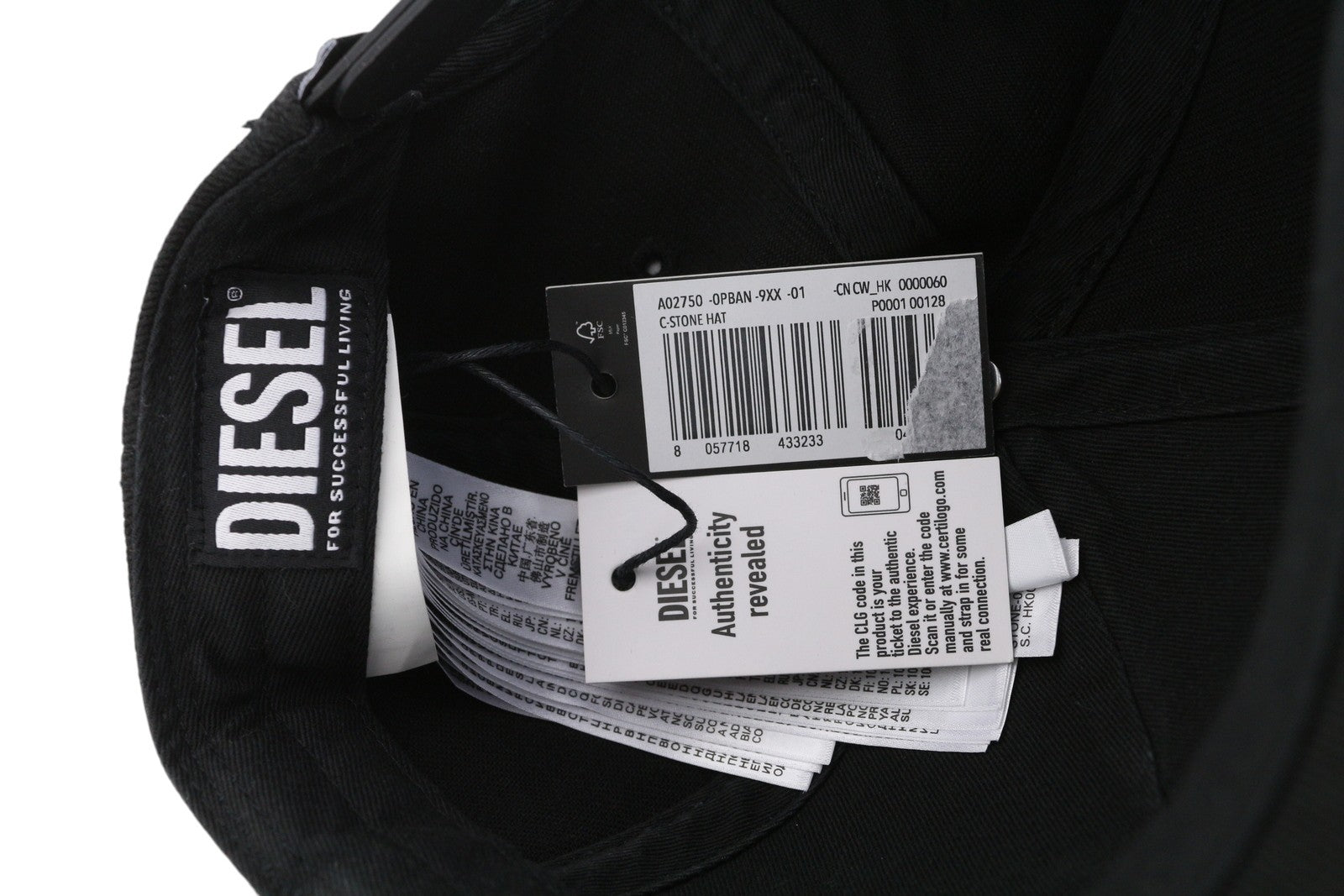 DIESEL C-Stone Men's Cap One Size Baseball D-Rill Usion Black Cotton Logo