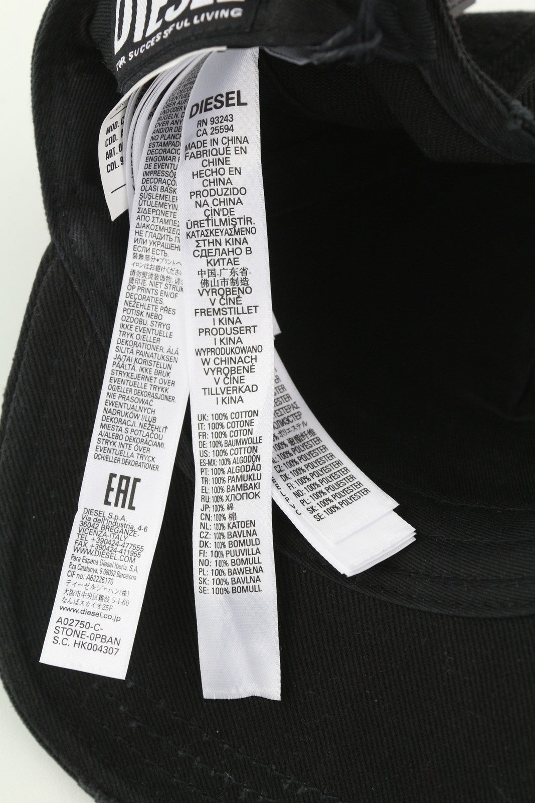 DIESEL C-Stone Men's Cap One Size Baseball D-Rill Usion Black Cotton Logo