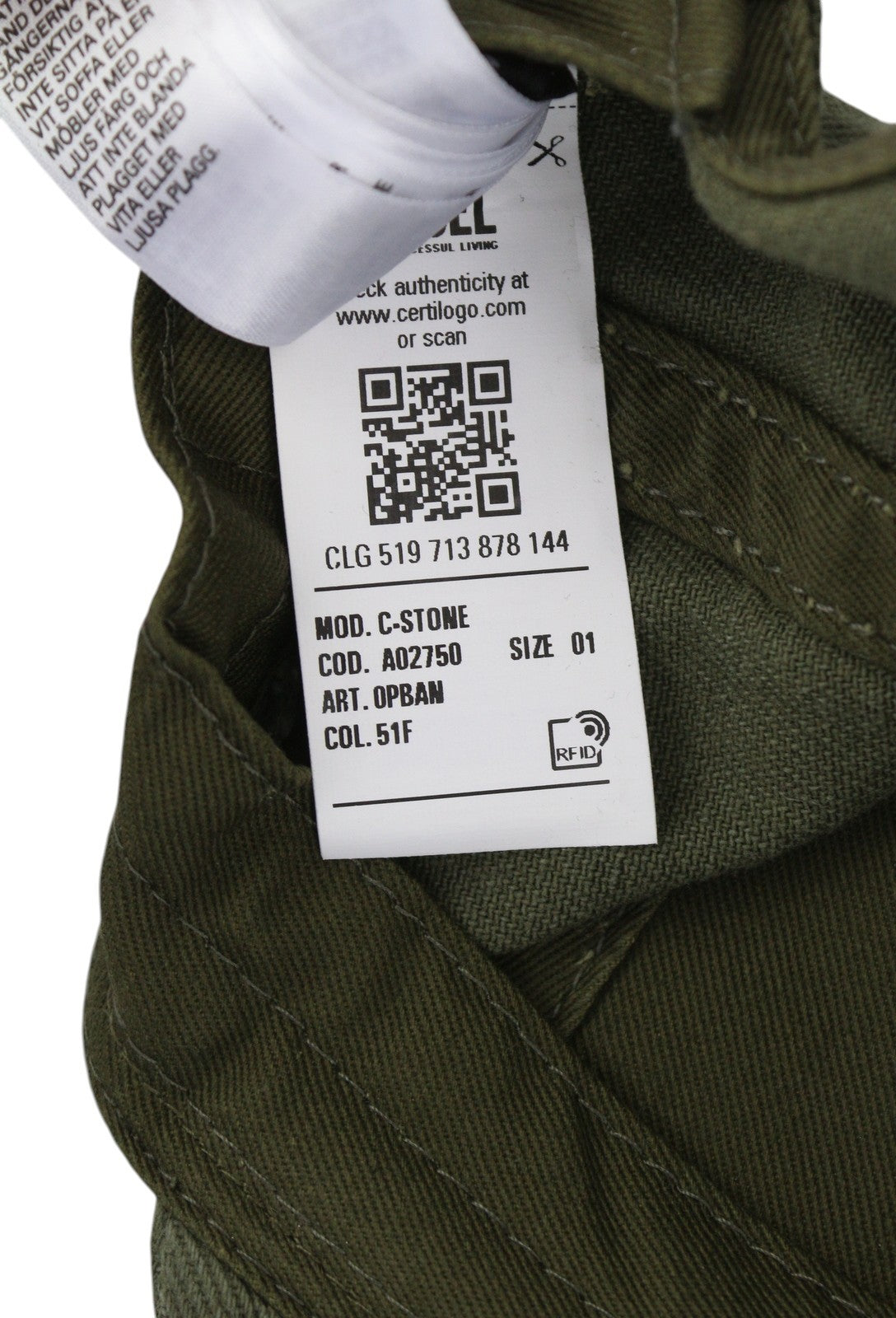 DIESEL C-Stone Men's Cap One Size Baseball D-Rill Usion Green Cotton Logo