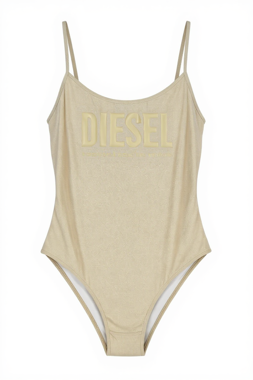 DIESEL Bfsw-Gretel Women's Swimsuit XS One-Piece Glitter Stretch Beige RRP110