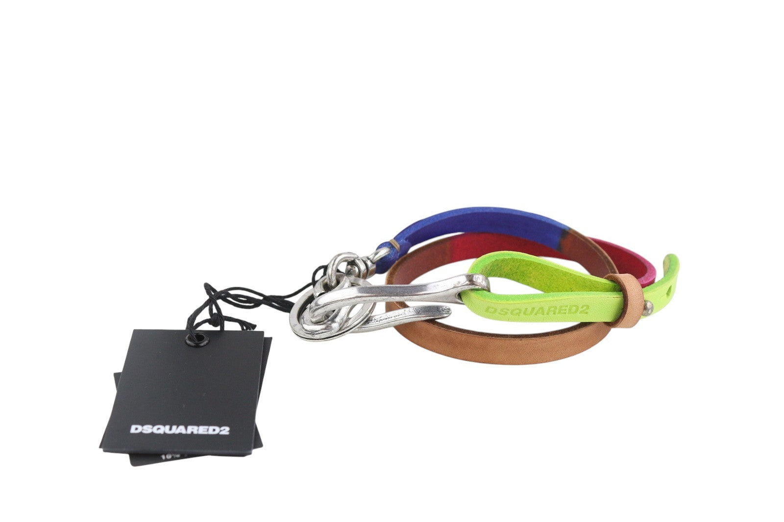 DSQUARED2 Unisex Chain OS Leather Colourful Press Stud Silver Tone Details