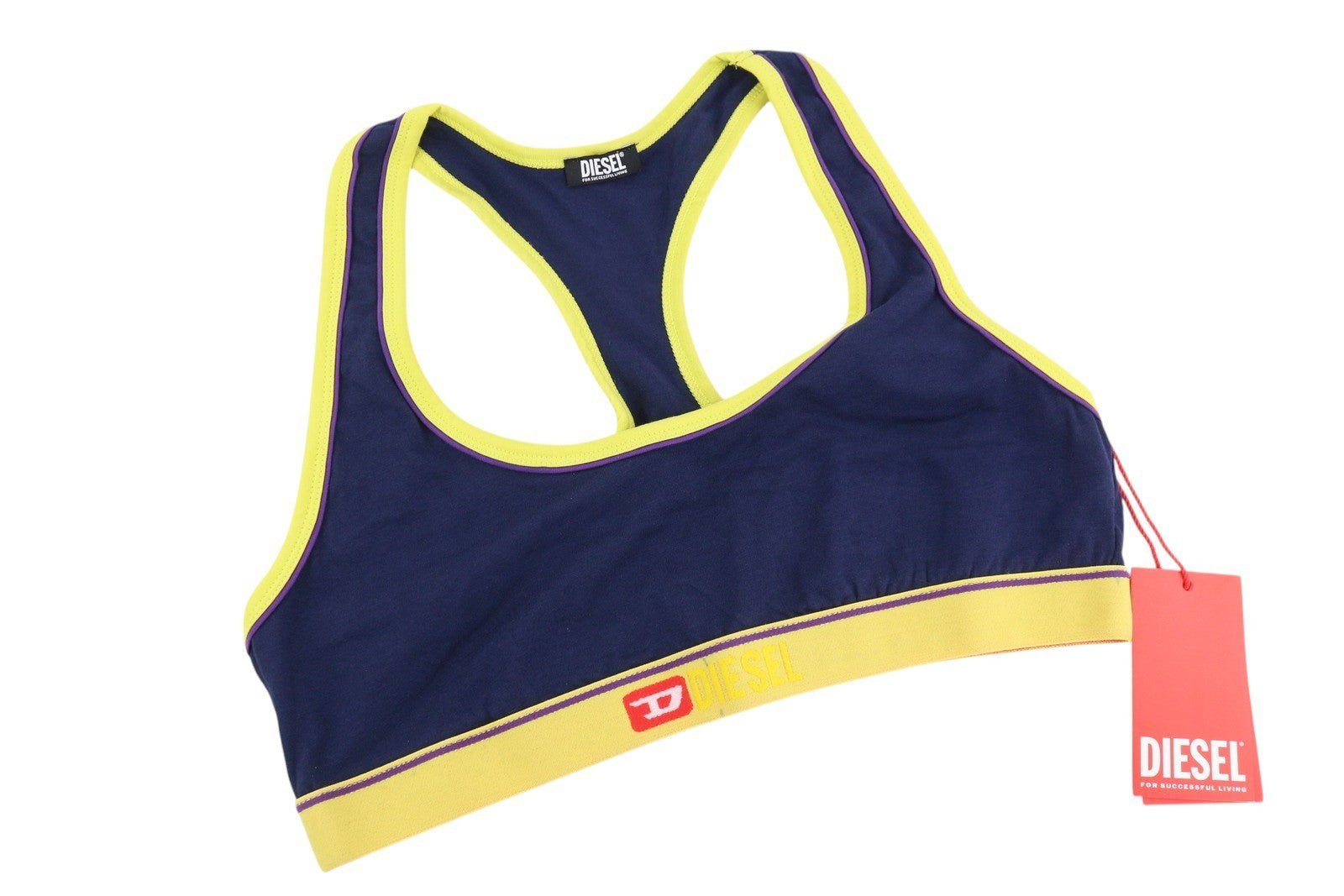 DIESEL Ufsb-Mileys Women's Sports Bra L Dark Blue Stretch Athletic Round Neck