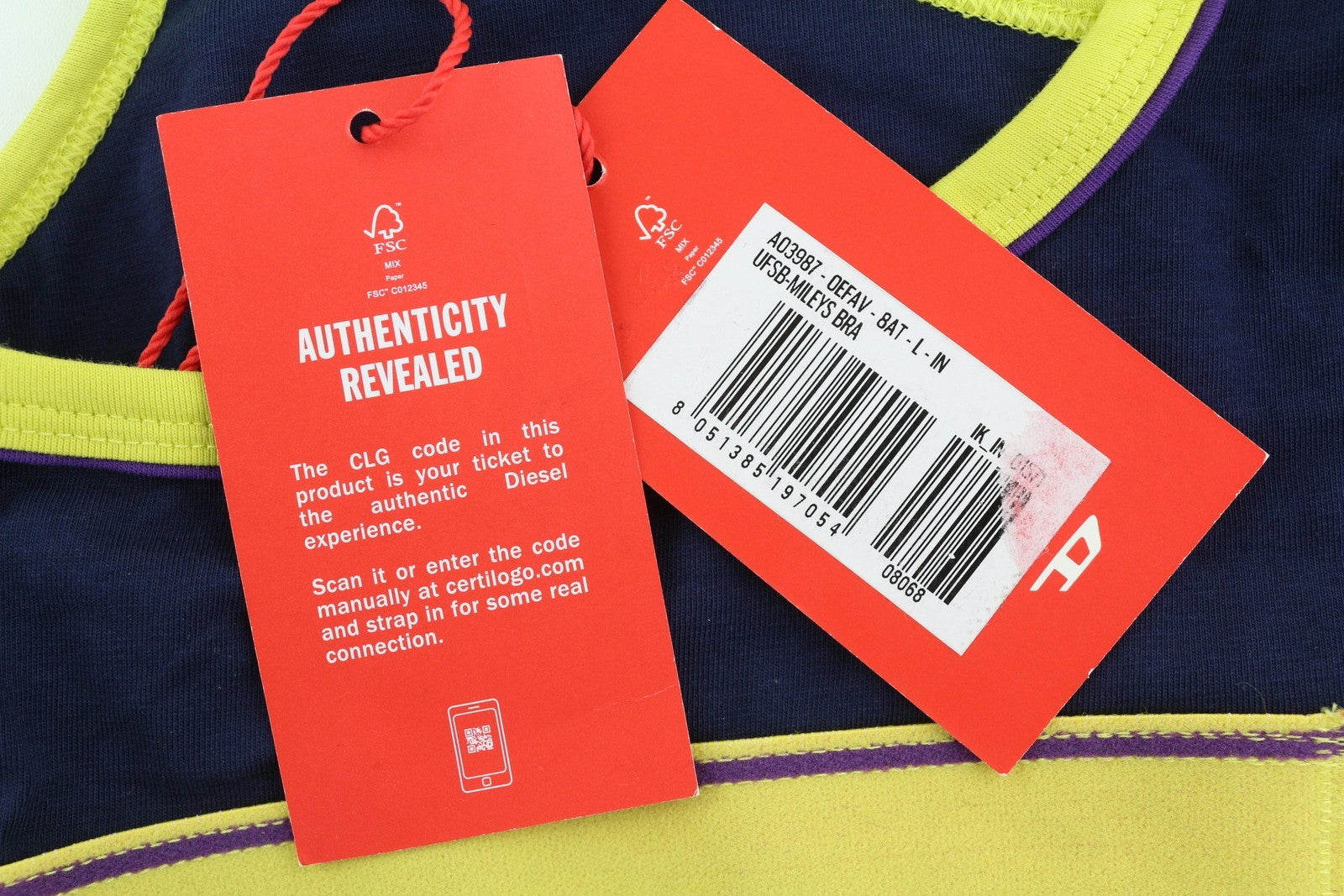 DIESEL Ufsb-Mileys Women's Sports Bra L Dark Blue Stretch Athletic Round Neck