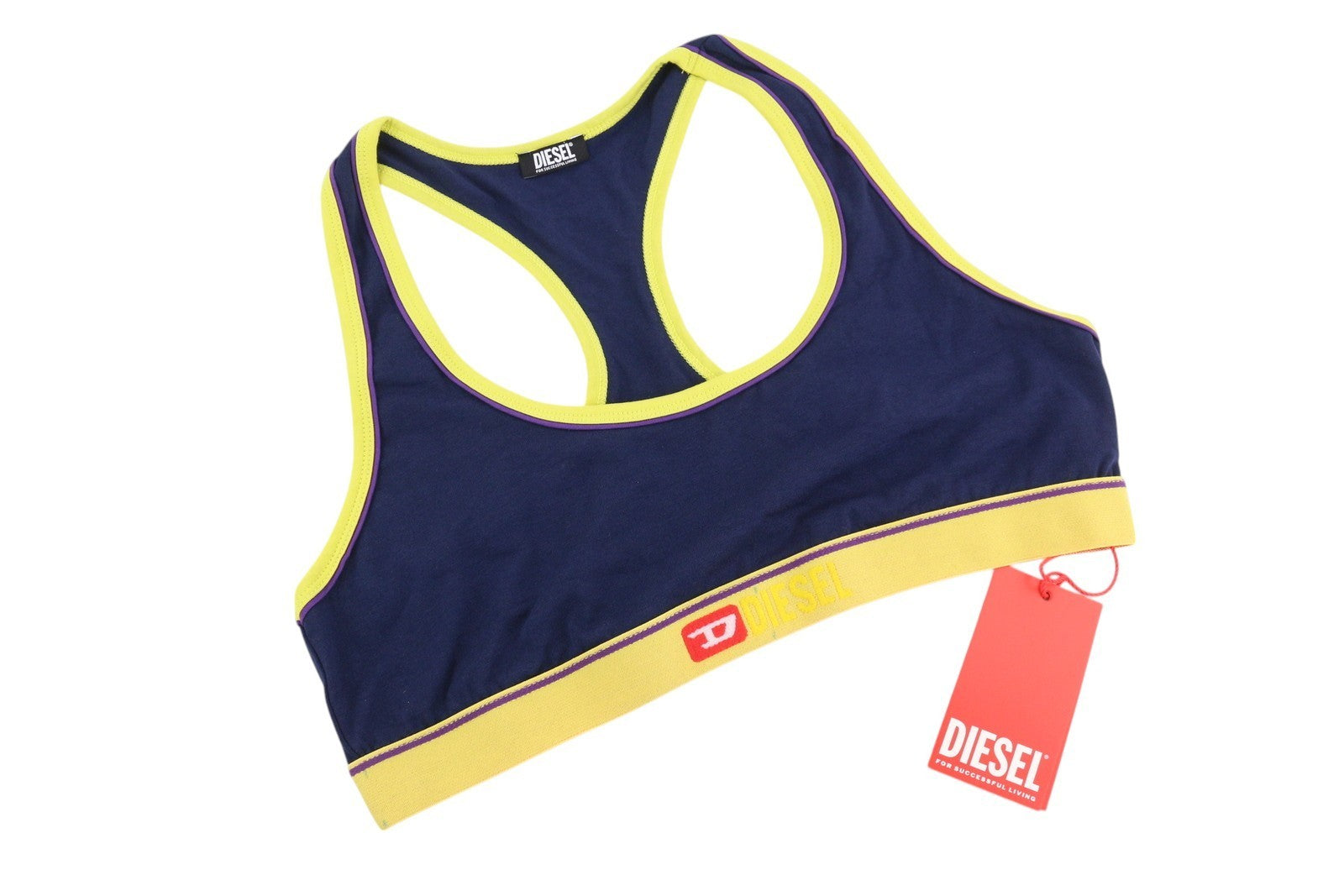 DIESEL Ufsb-Mileys Women's Sports Bra L Blue Logo Stretch Sleeveless Active
