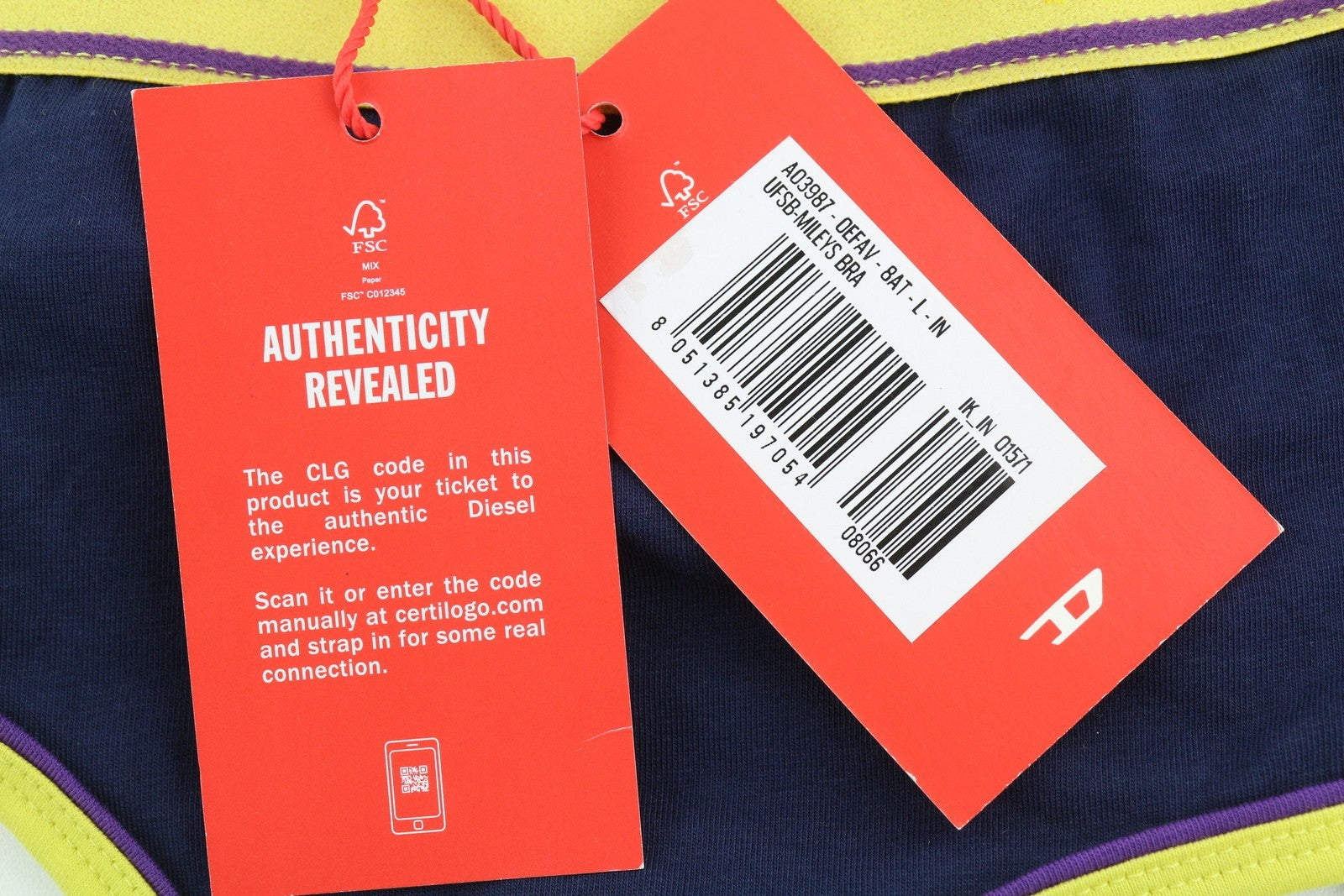 DIESEL Ufsb-Mileys Women's Sports Bra L Blue Logo Stretch Sleeveless Active