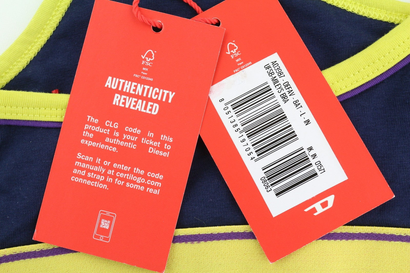 DIESEL Ufsb-Mileys Women's Sports Bra L Blue Logo Stretchy Athletic Round Neck