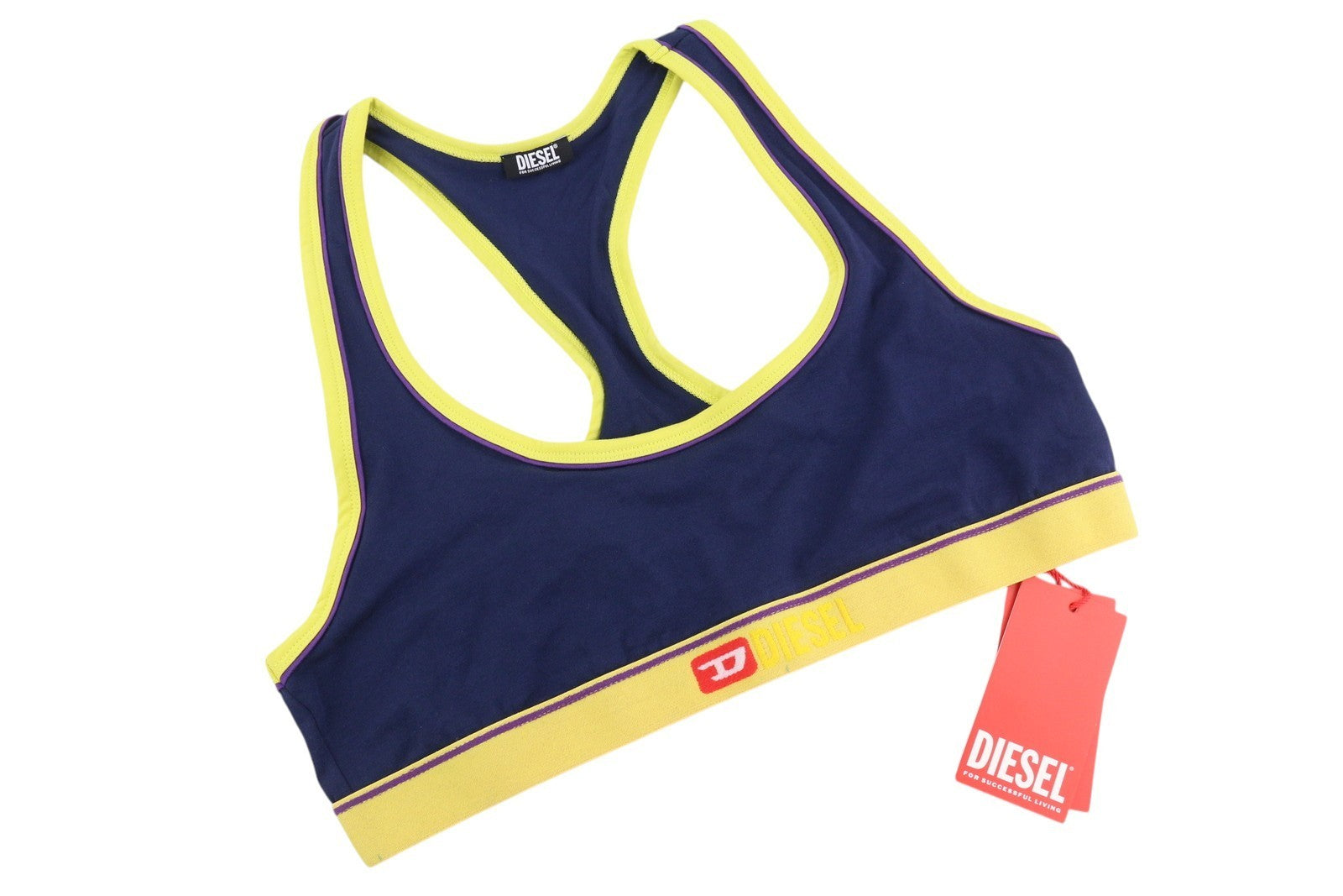 DIESEL Ufsb-Mileys Women's Sports Bra XL Blue Stretch Logo Sleeveless Training