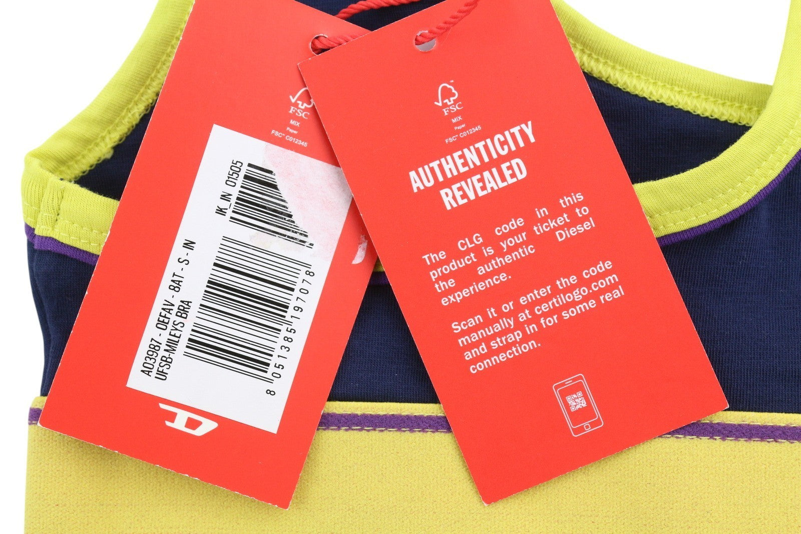 DIESEL Ufsb-Mileys Women's Sports Bra S Blue Stretchy Logo Sleeveless Active