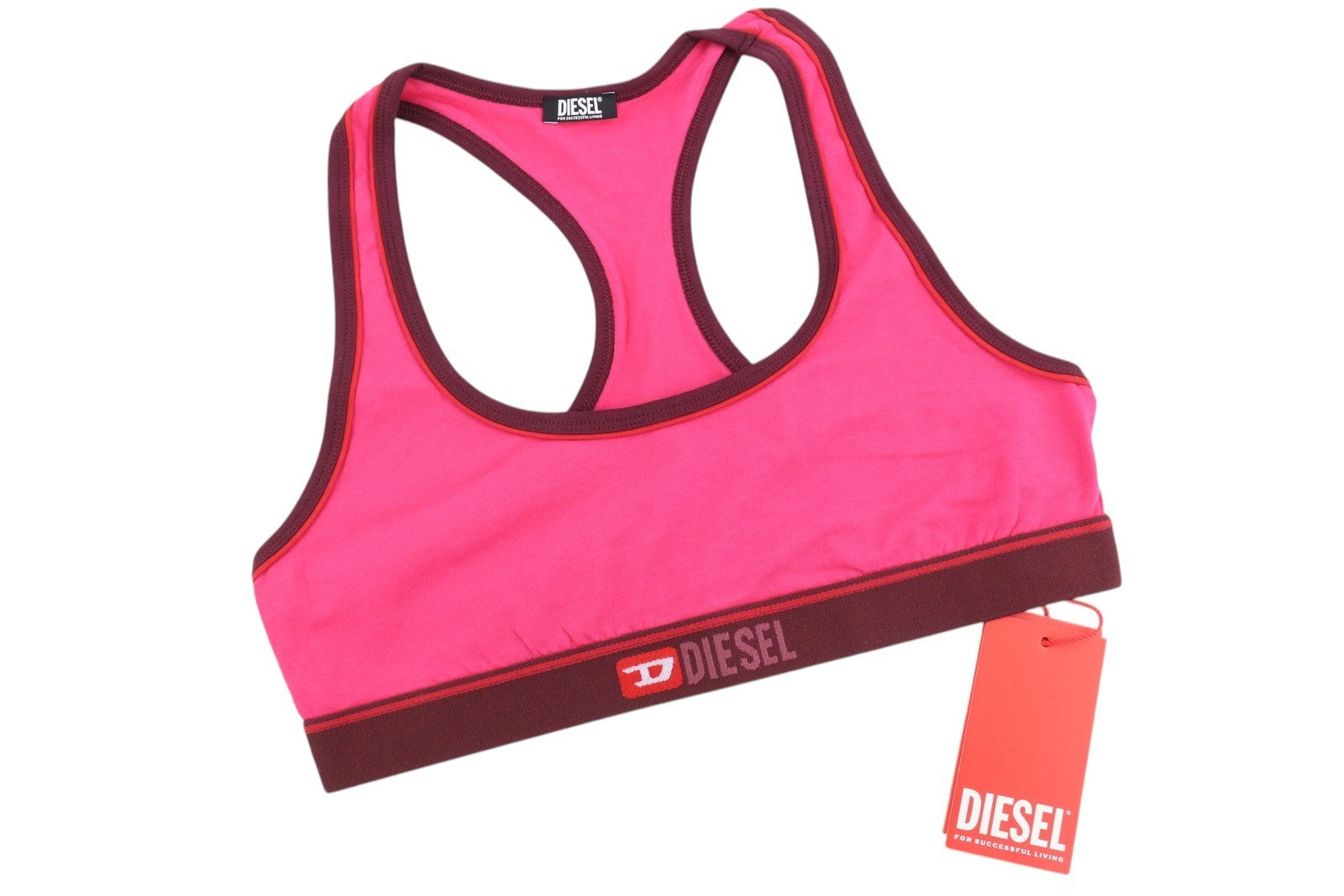 DIESEL Ufsb-Mileys Women's Sports Bra M Pink Stretch Logo Sleeveless Fitness