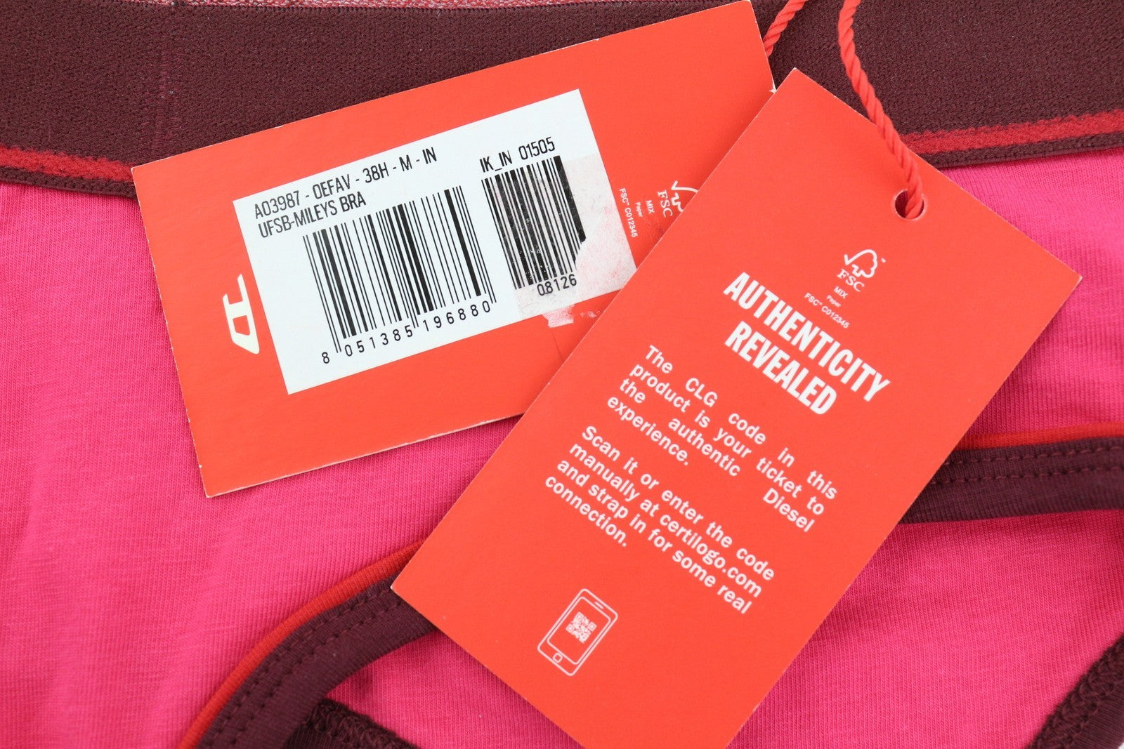 DIESEL Ufsb-Mileys Women's Sports Bra M Pink Stretch Logo Sleeveless Fitness