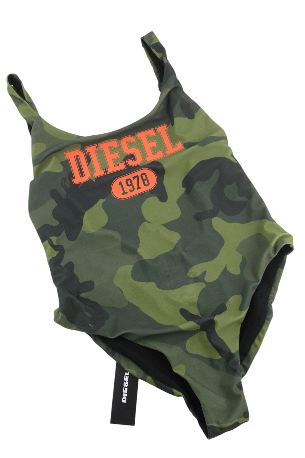 DIESEL Bfsw-Slia Intero Women Swimsuit S Green Camo Stretch Sleeveless RRP125