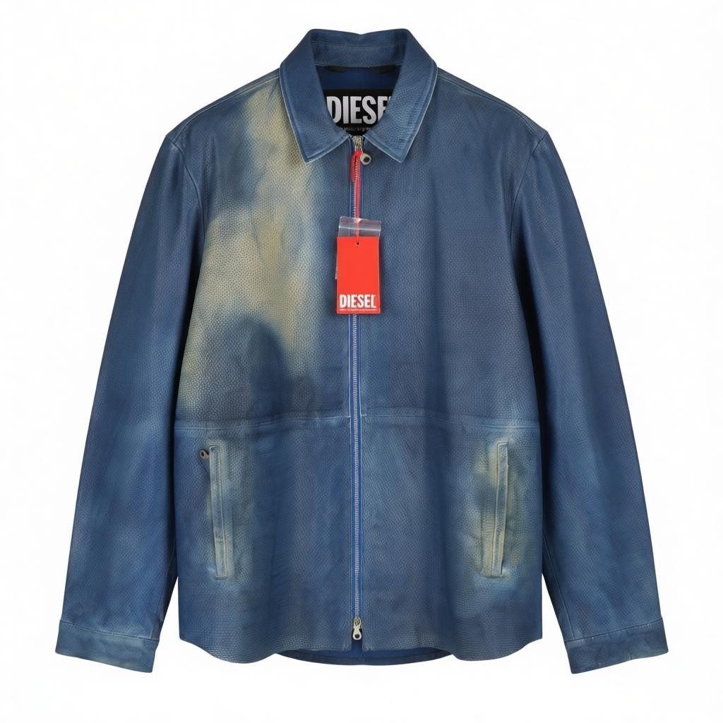 DIESEL L-Clime Men's Jacket 52 Washed Blue Sheepskin Leather Lightwear RRP750