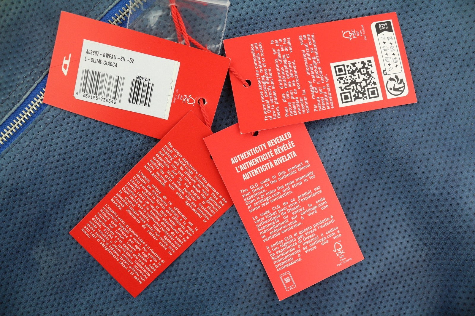 DIESEL L-Clime Men's Jacket 52 Washed Blue Sheepskin Leather Lightwear RRP750