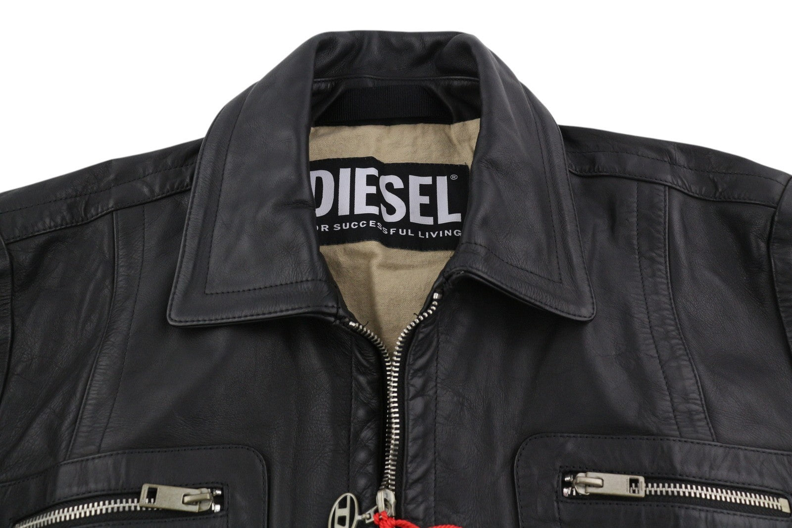 DIESEL L-Cale Men's Jacket L Black Cowhide Leather Polo Neck Light Style RRP650