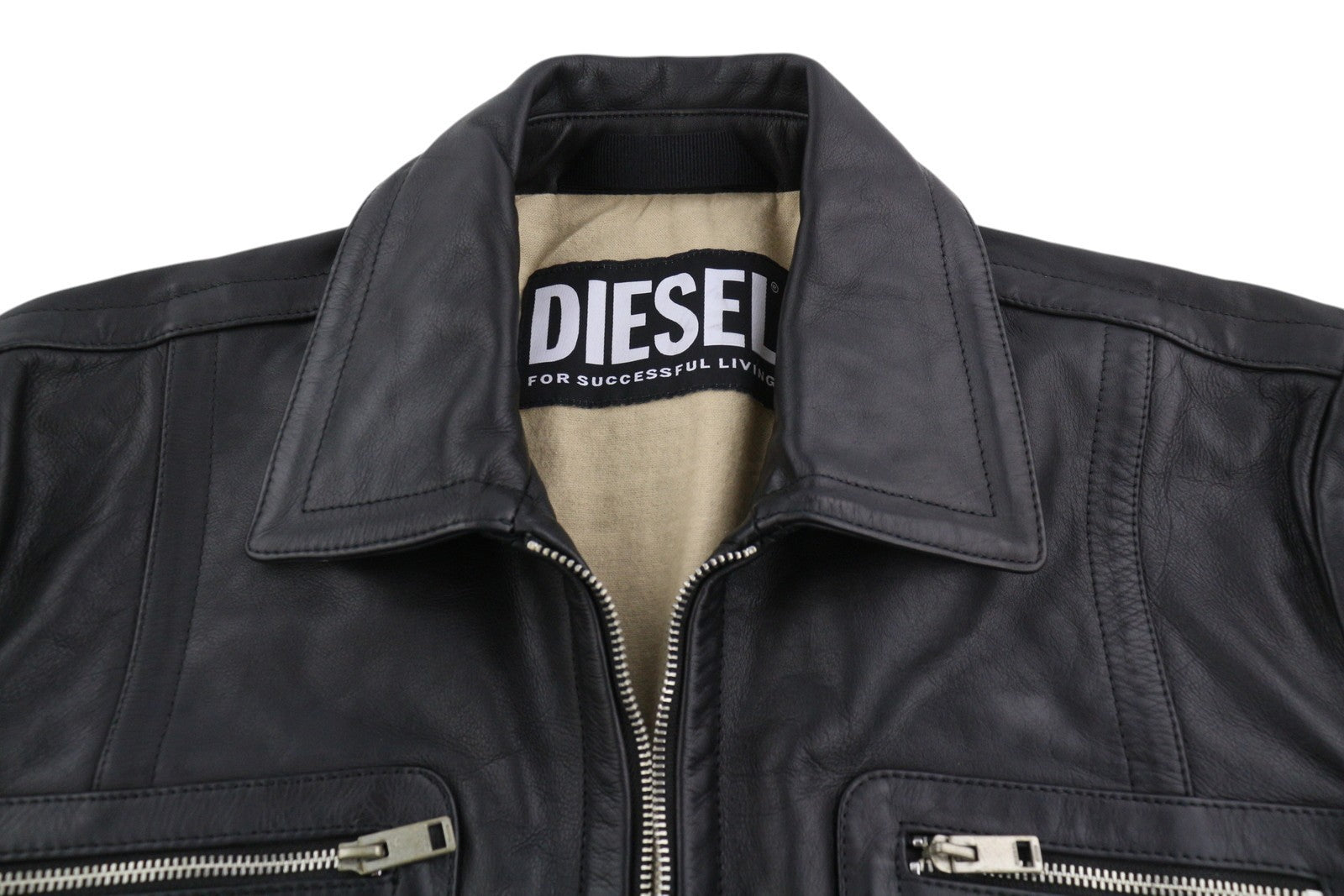 DIESEL L-Cale Men's Jacket XL Black Cowhide Leather Polo Neck Zip Jacket RRP650