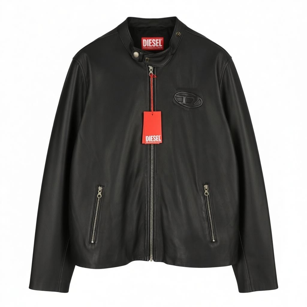 DIESEL L-Metalo Men Jacket 54 Black Sheepskin Leather Zip Lightweight RRP795