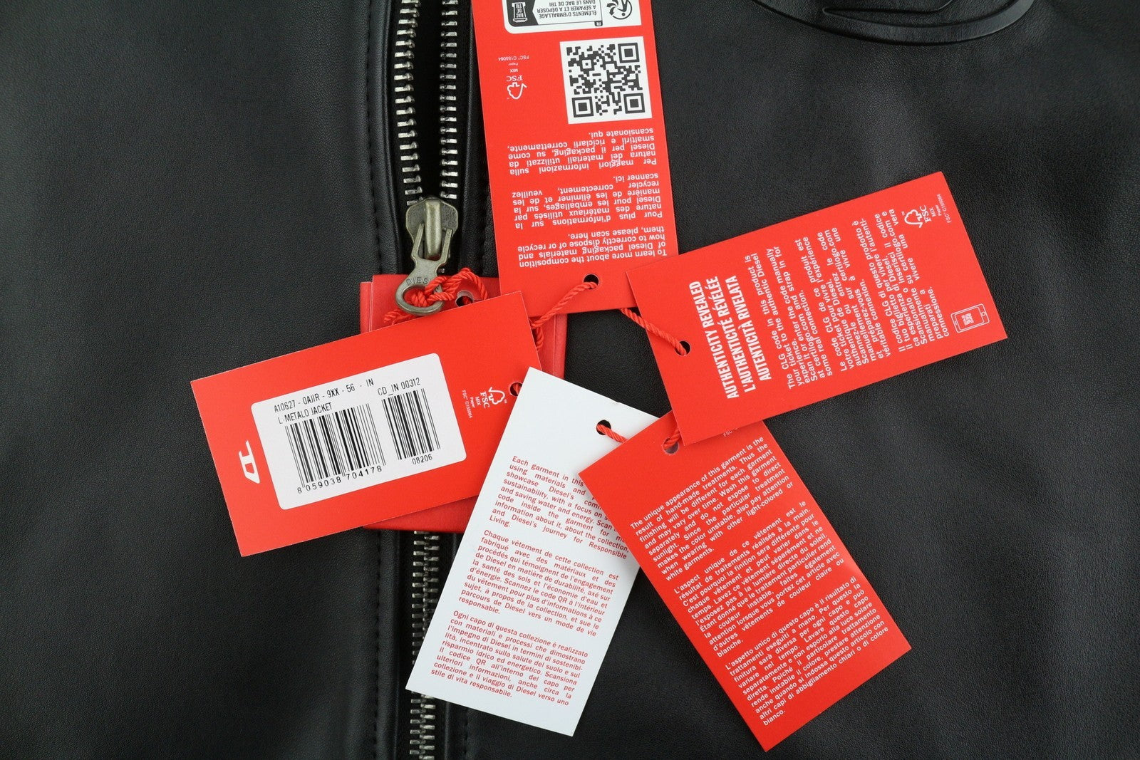 DIESEL L-Metalo Men's Jacket 56 Black Sheepskin Leather Zip Light Jacket RRP795