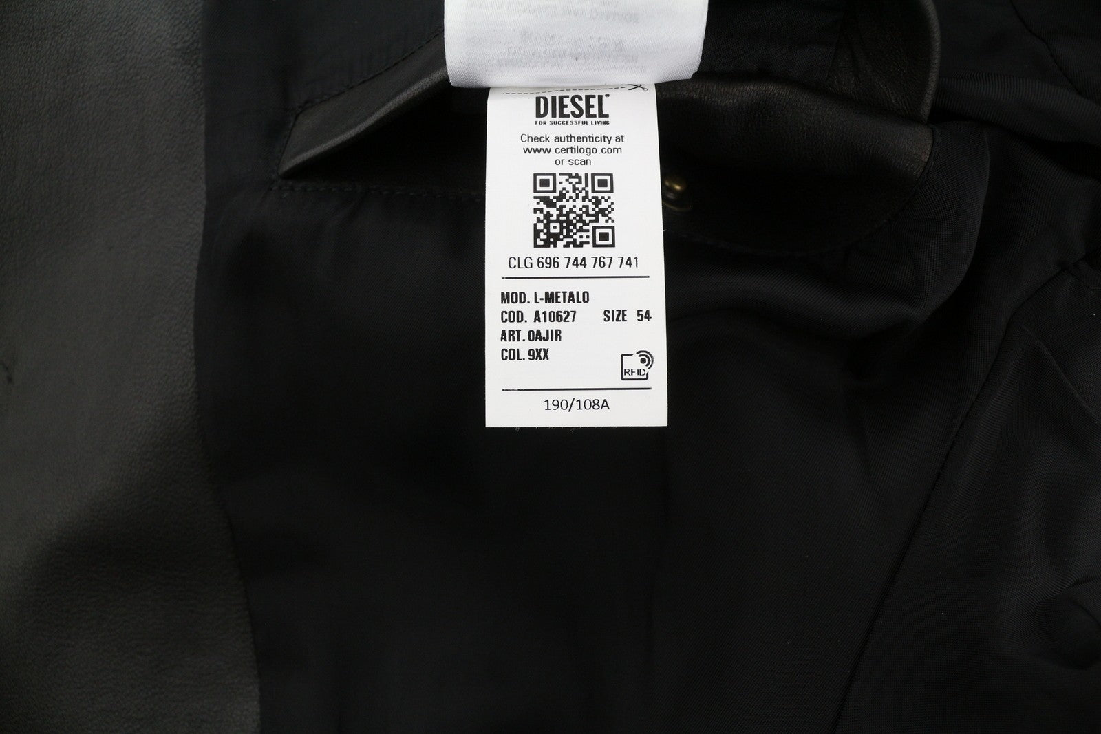 DIESEL L-Metalo Men's Jacket 54 Black Sheepskin Leather Zip Lightweight RRP795