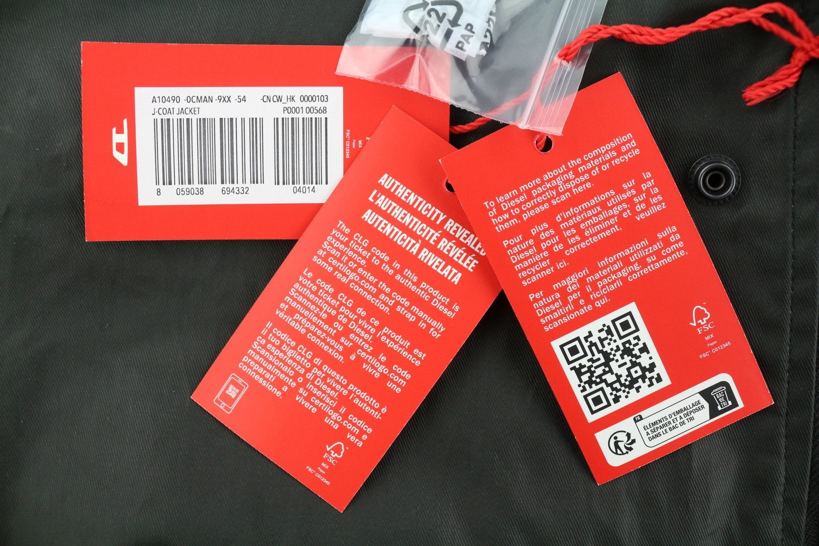 DIESEL J-Coat Men's Jacket 54 Black Coated Look Hooded Light Unlined Zip RRP375