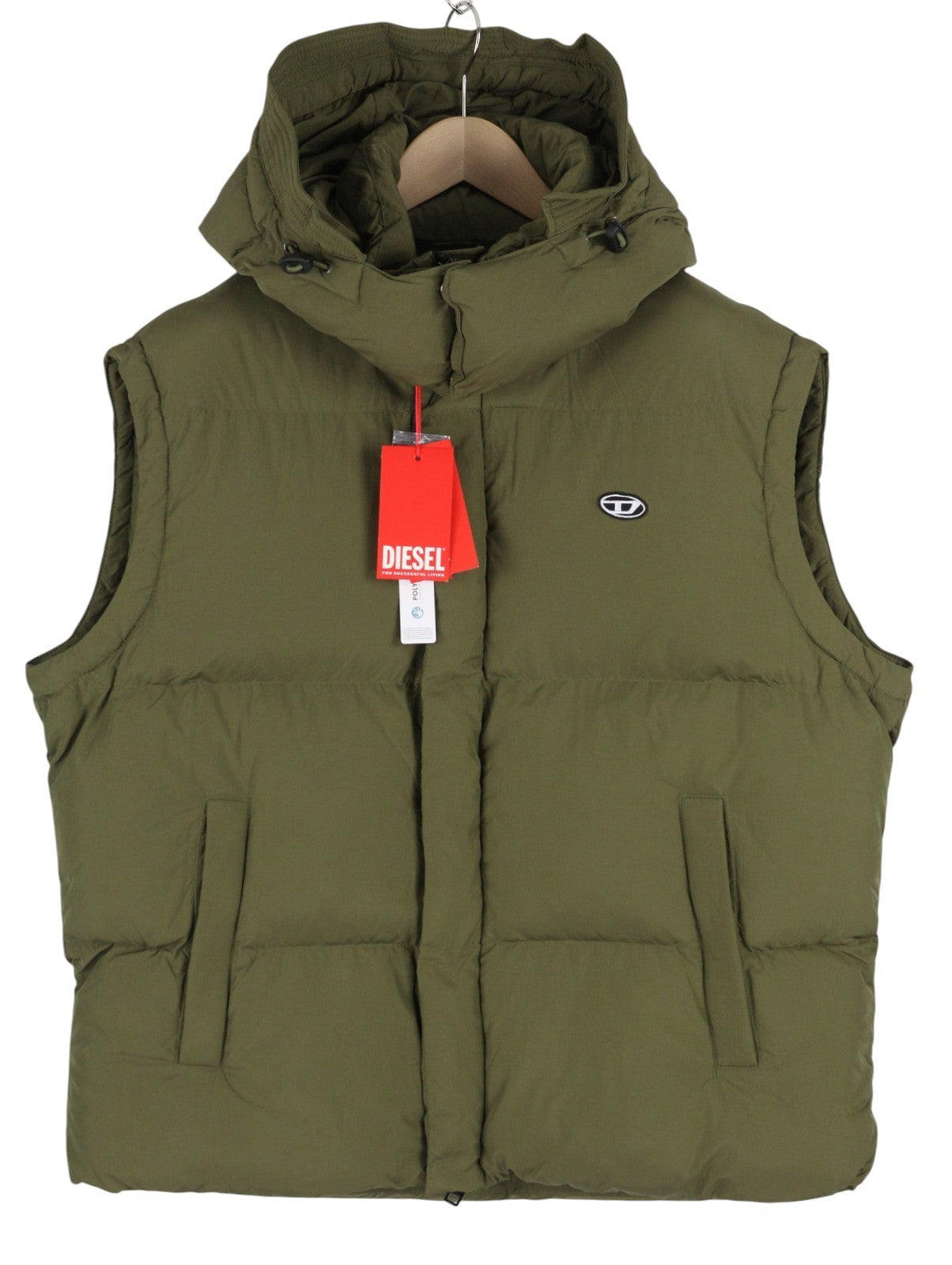 DIESEL W-Rolfys-SL-FD Men Waistcoat 50 Insulated Vest Zip Removable Hood RRP275