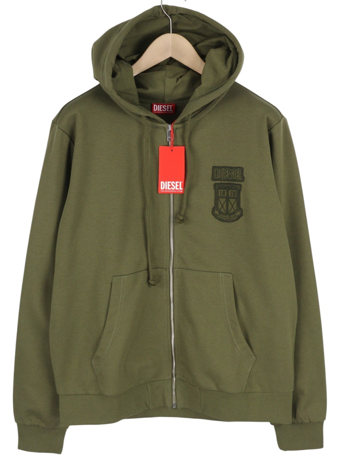 DIESEL S-Ginn-Hood-Zip-K10 Men's Hoodie 2XL Green Zip Cotton Pocketed RRP160