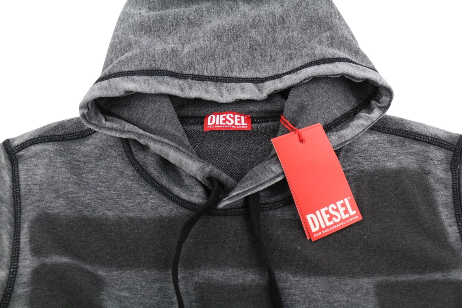 DIESEL S-Ginn-Hood-L1 Men Hoodie L Grey Washed Pullover Kangaroo Pocket RRP250