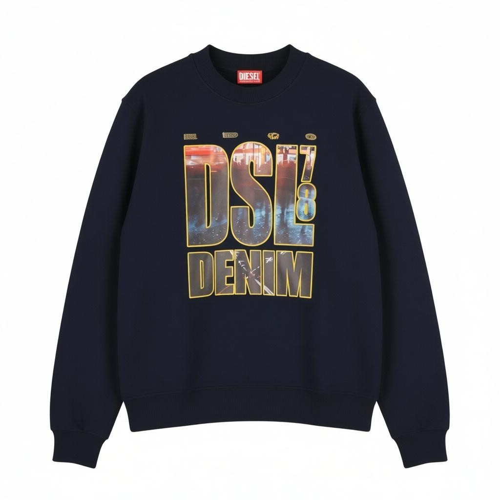 DIESEL S-Ginn-L3 Men's Sweatshirt XL Dark Blue Crew Neck Logo Pattern RRP150