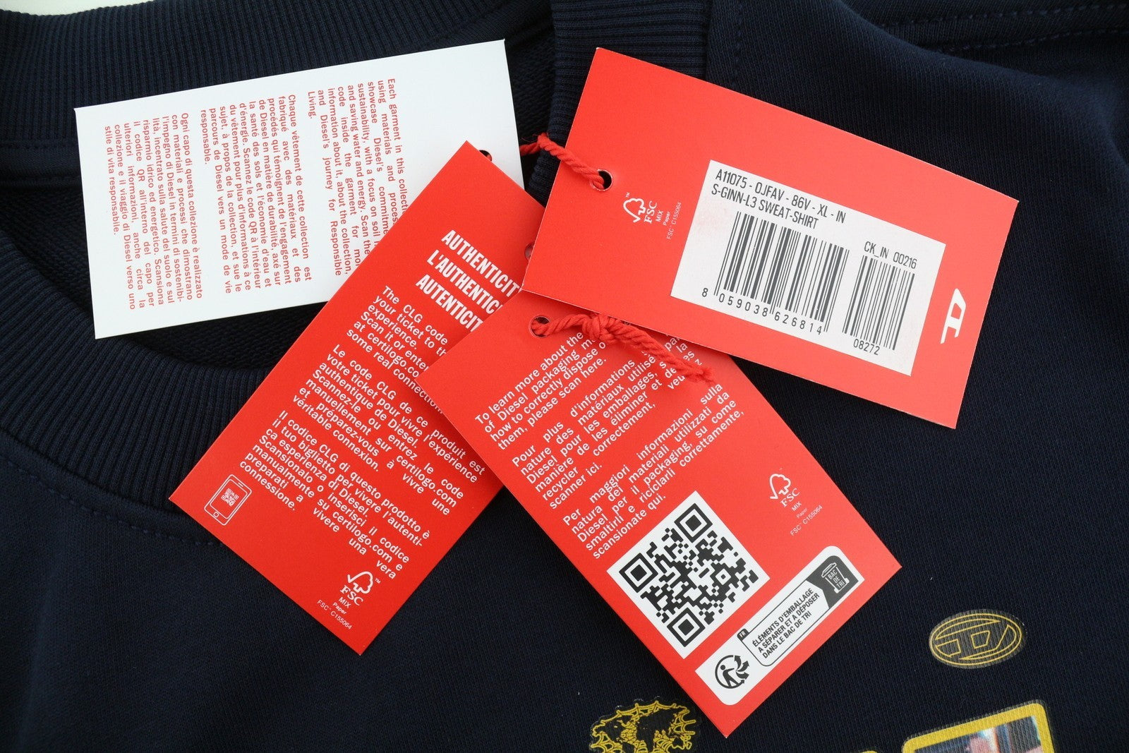 DIESEL S-Ginn-L3 Men's Sweatshirt XL Dark Blue Crew Neck Logo Pattern RRP150