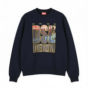 DIESEL S-Ginn-L3 Men's Sweatshirt 2XL Dark Blue Pattern Logo Crew Neck RRP150