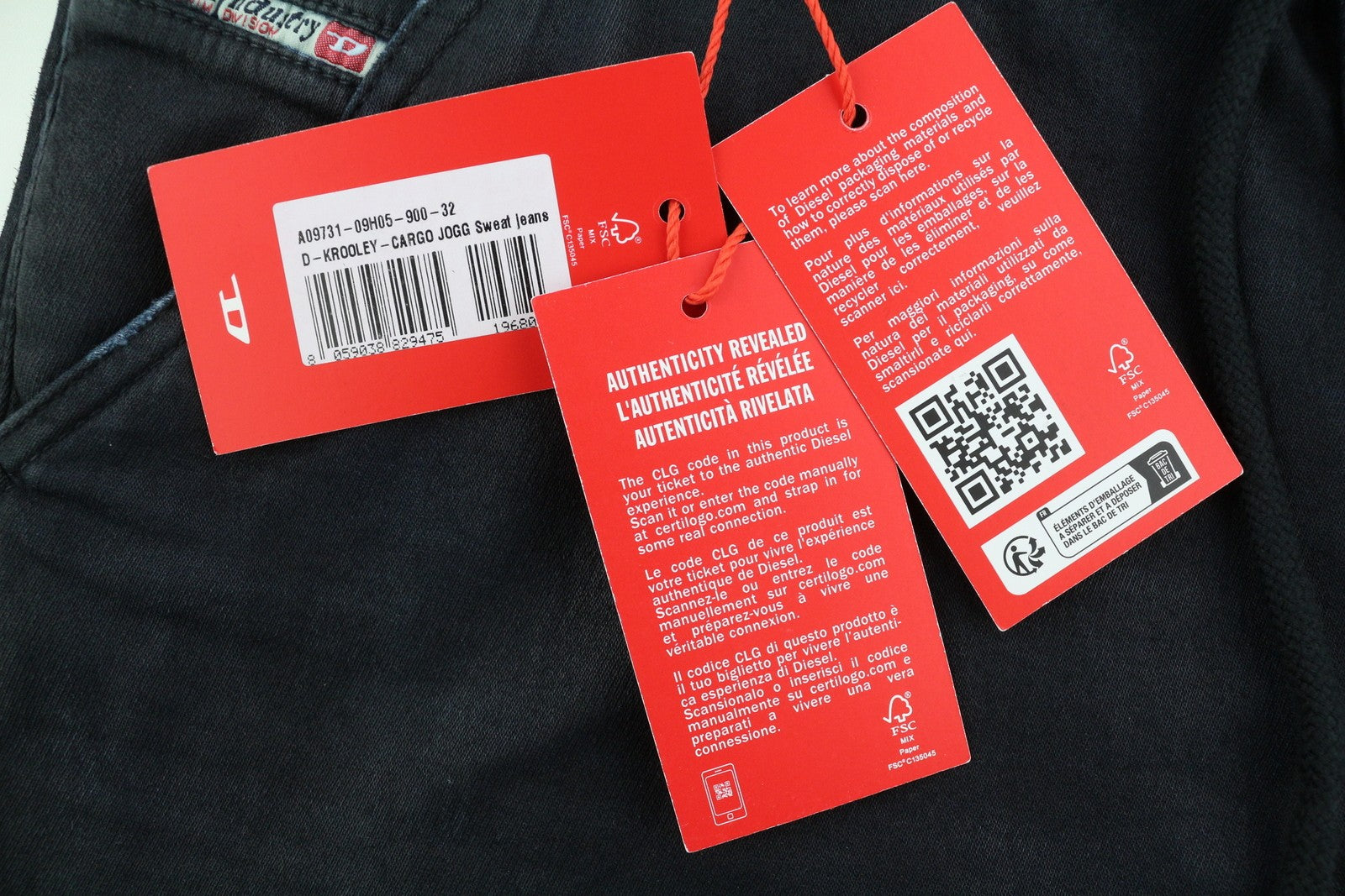 DIESEL D-Krooley-Cargo Jogg 09H05 Men Jeans W32 Dark Blue Elastic Waist RRP350