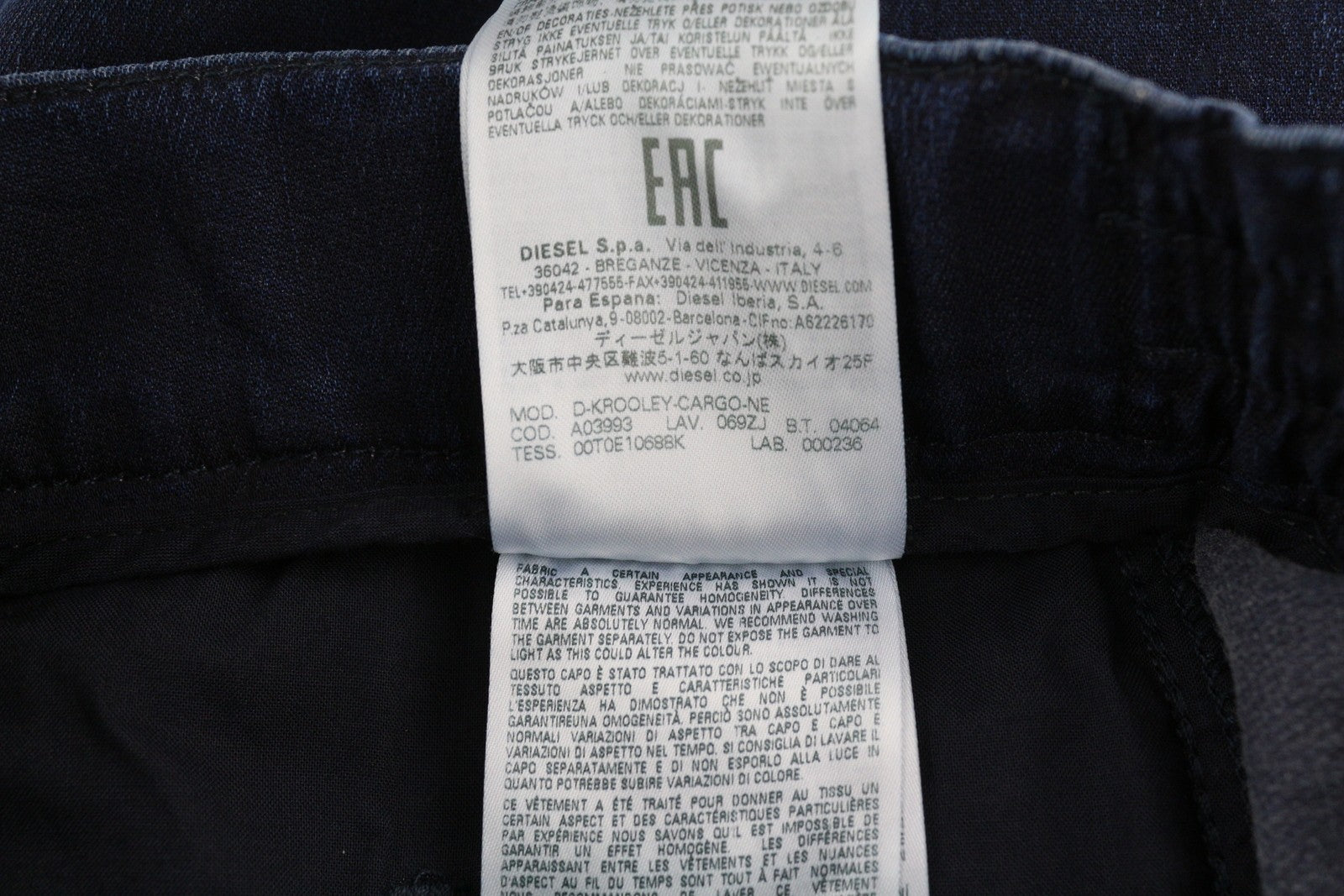 DIESEL D-Krooley-Cargo-Ne 069ZJ Men's Jeans W34 Tapered Belted Blue RRP295