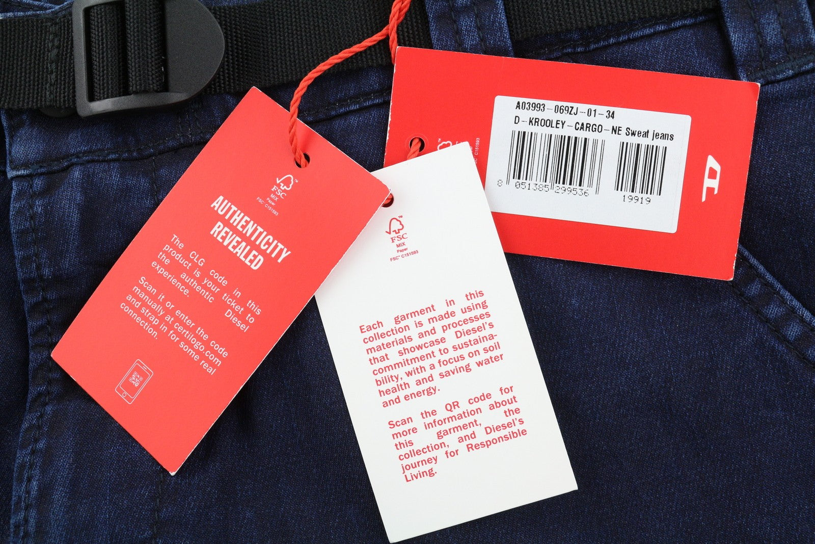 DIESEL D-Krooley-Cargo-Ne 069ZJ Men's Jeans W34 Tapered Belted Blue RRP295