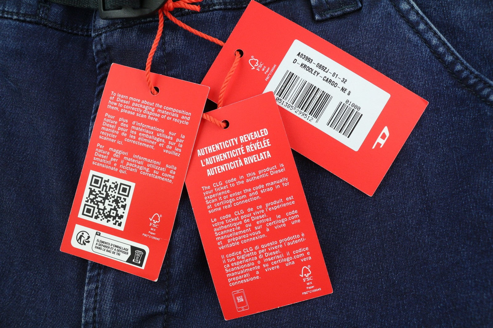 DIESEL D-Krooley-Cargo-Ne 069ZJ Men's Jeans W32 Blue Denim Belted Taper RRP295