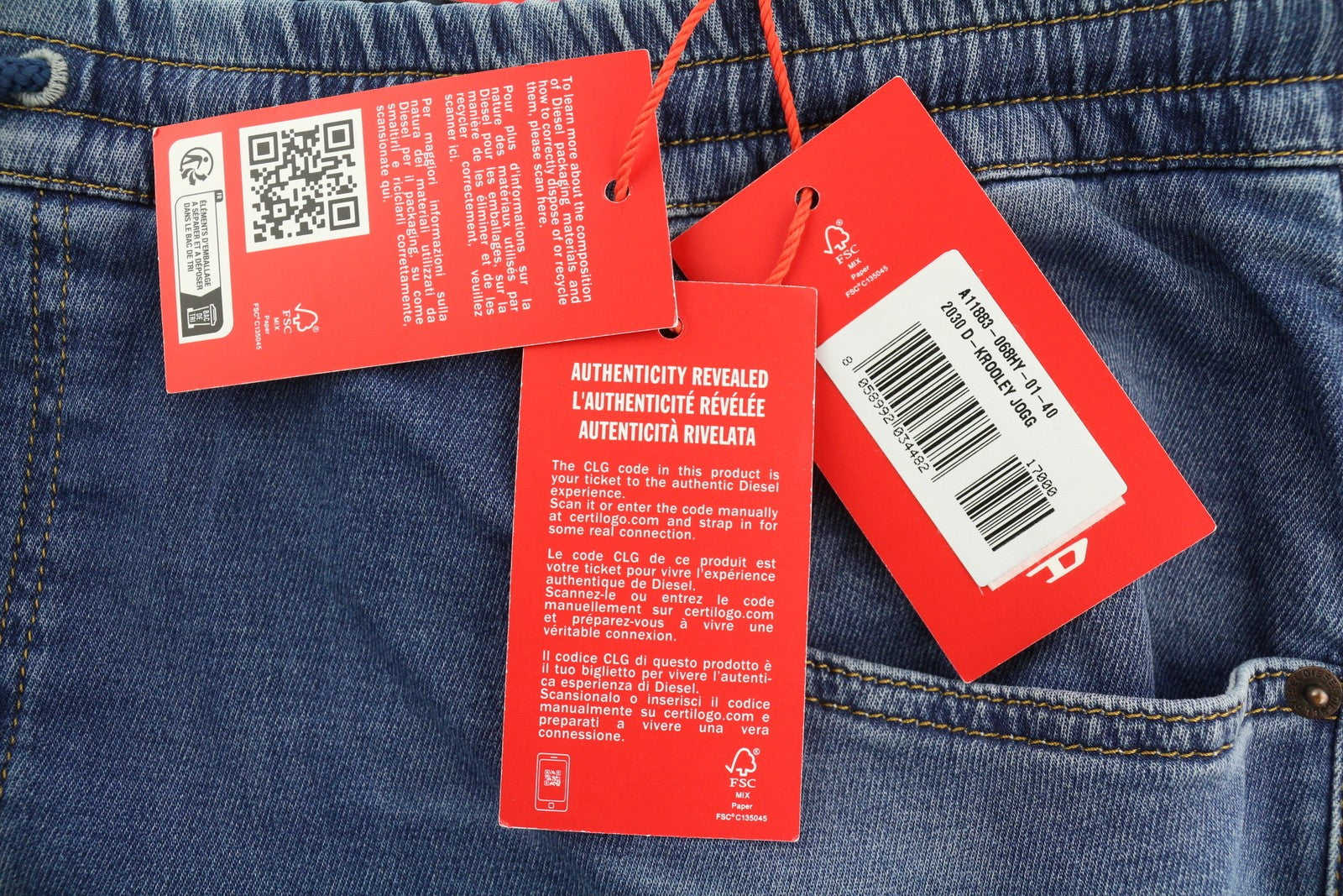 DIESEL 2030 D-Krooley Jogg 068HY Men's Jeans W40 Drawstring Washed Denim RRP295