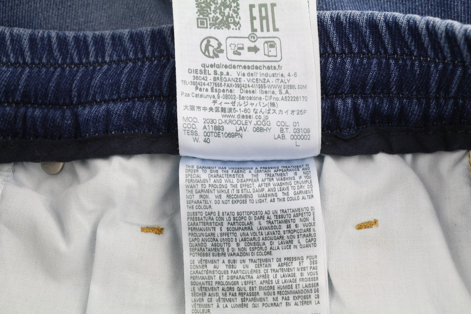 DIESEL 2030 D-Krooley Jogg 068HY Men's Jeans W40 Drawstring Washed Denim RRP295