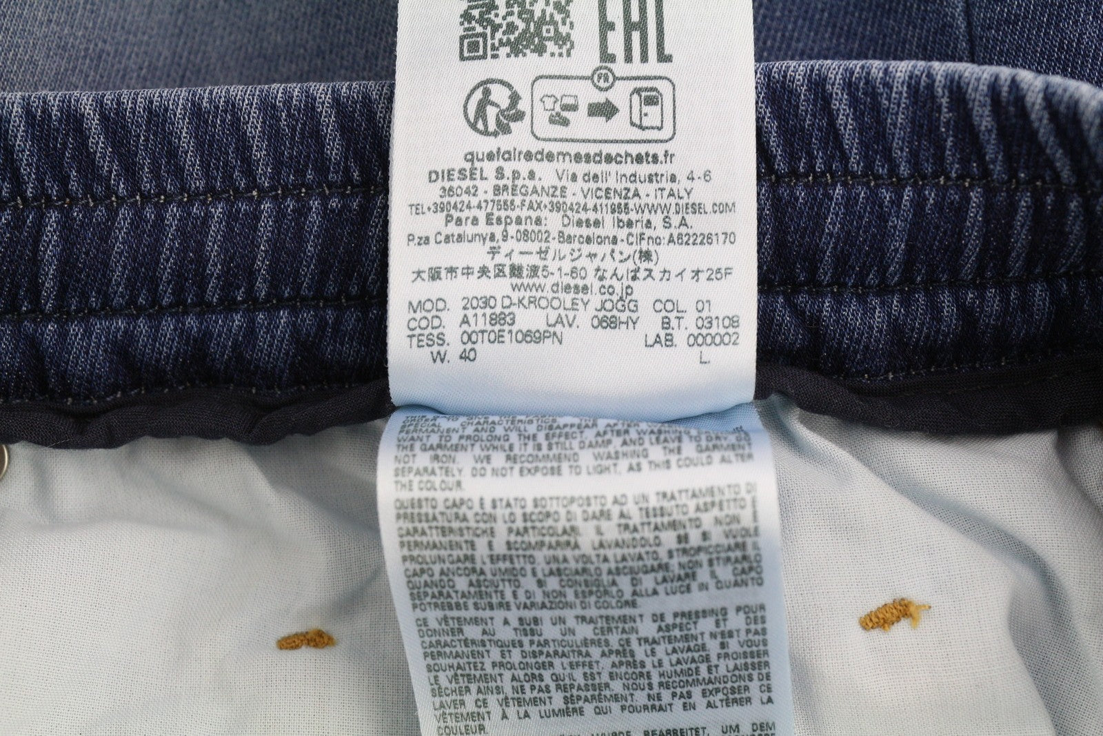 DIESEL 2030 D-Krooley Jogg 068HY Men's Jeans W40 Washed Blue Drawstring RRP295