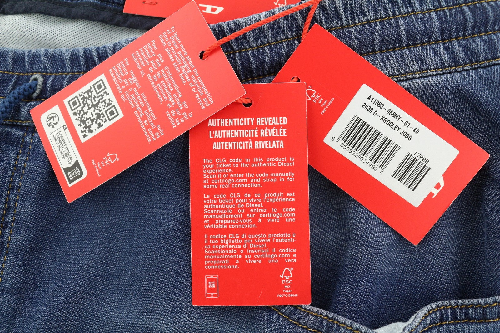 DIESEL 2030 D-Krooley Jogg 068HY Men's Jeans W40 Washed Blue Drawstring RRP295