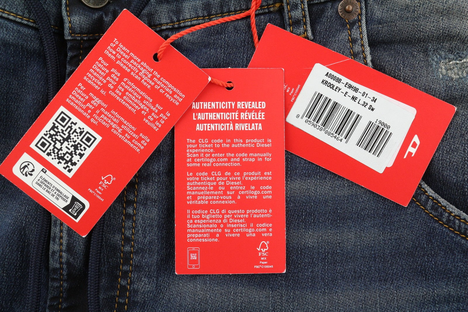 DIESEL Krooley-E-Ne E9H98 Men's Jeans W34/L32 Jogg Distress Washed Blue RRP295